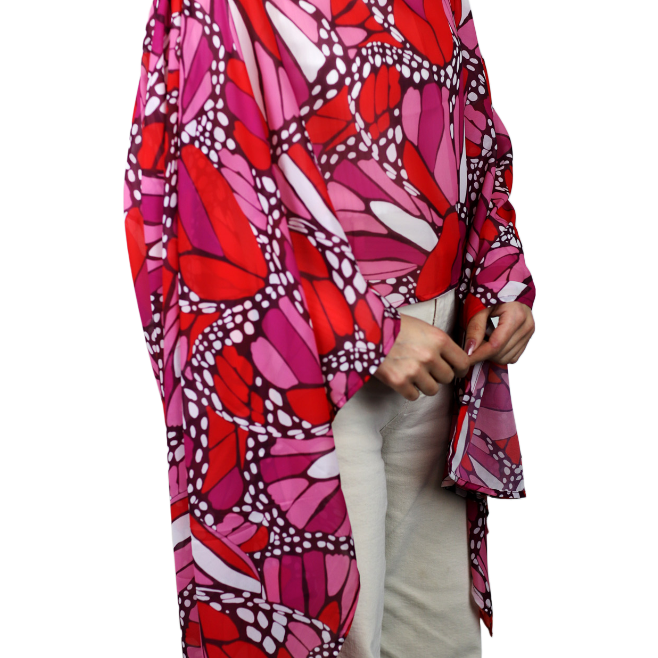 La Fiorentina Butterfly Wings Print Poncho - 100% Polyester - Fuchsia - Spring Poncho - La Fiorentina PS1332-22F