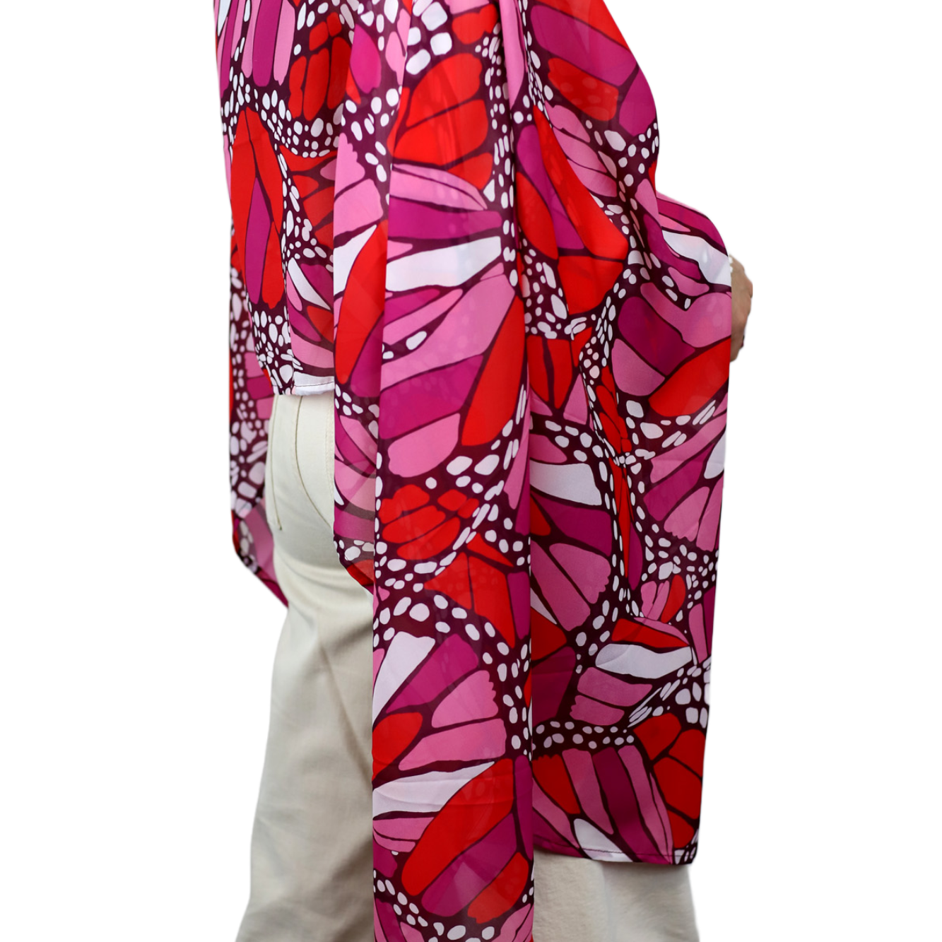 La Fiorentina Butterfly Wings Print Poncho - 100% Polyester - Fuchsia - Spring Poncho - La Fiorentina PS1332-22F