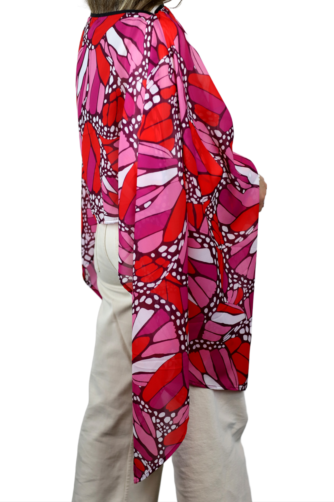 La Fiorentina Butterfly Wings Print Poncho - 100% Polyester - Fuchsia - Spring Poncho - La Fiorentina PS1332-22F