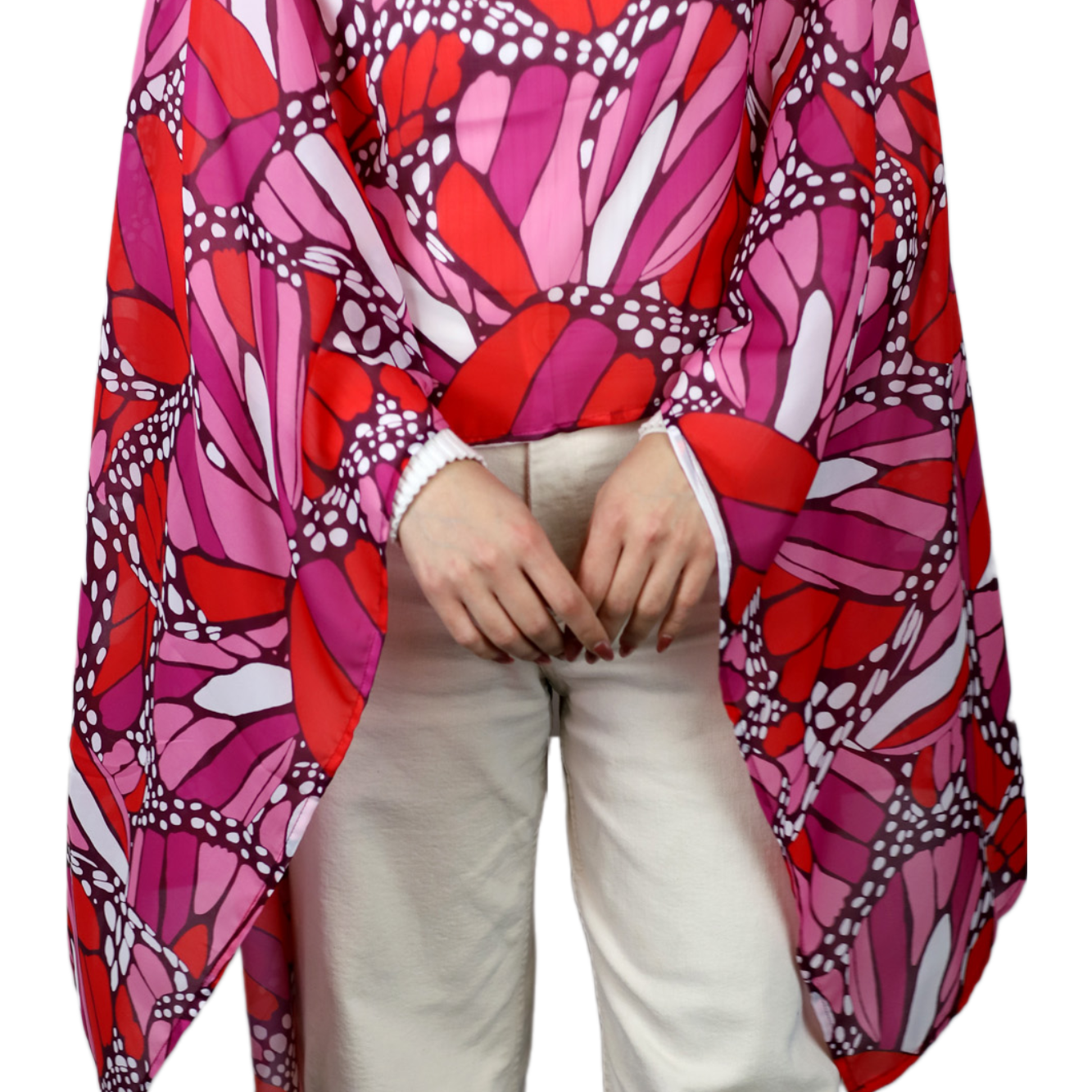 La Fiorentina Butterfly Wings Print Poncho - 100% Polyester - Fuchsia - Spring Poncho - La Fiorentina PS1332-22F