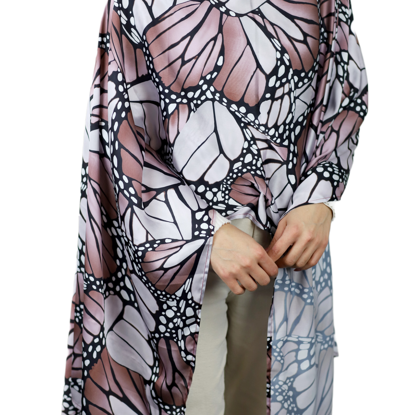 La Fiorentina Butterfly Wings Print Poncho - 100% Polyester - Grey - Spring Poncho - La Fiorentina PS1332-22F