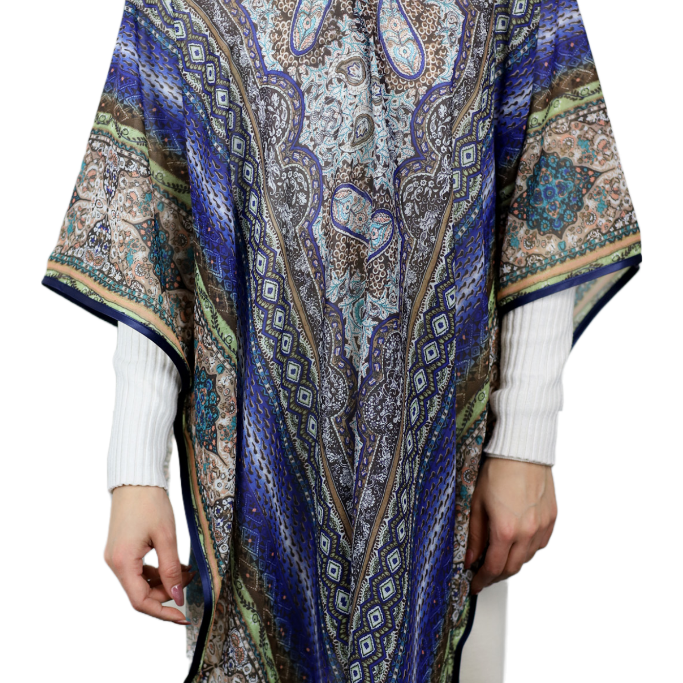 La Fiorentina Lightweight Spring Poncho 100% Polyester - Blue - Spring Poncho - La Fiorentina TN1846-BLUE