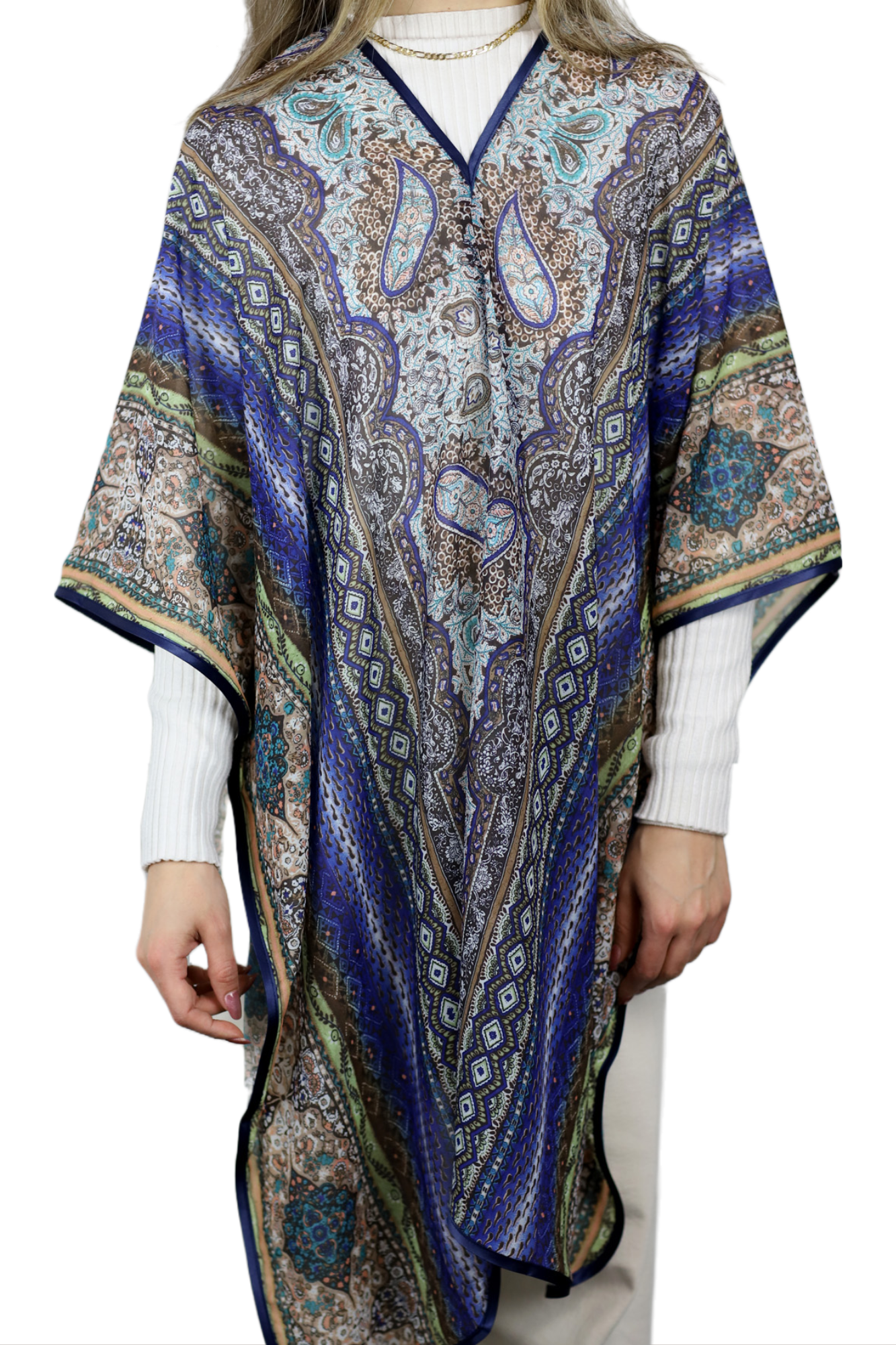 La Fiorentina Lightweight Spring Poncho 100% Polyester - Blue - Spring Poncho - La Fiorentina TN1846-BLUE