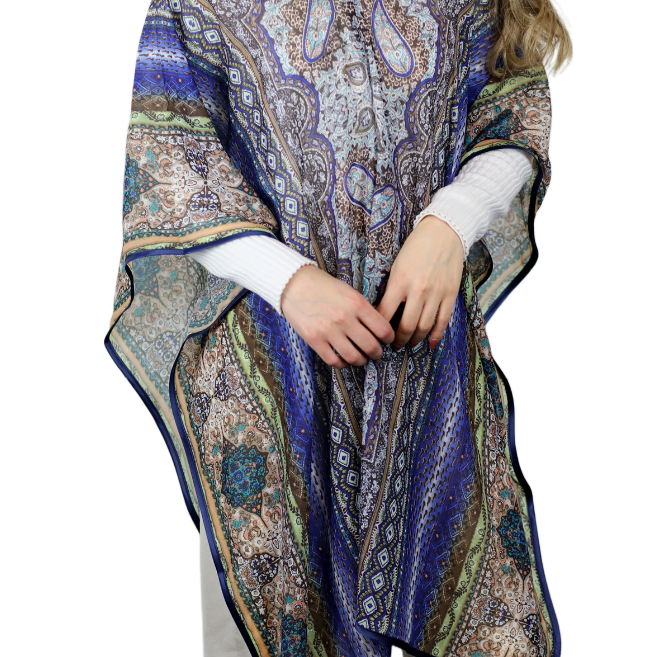 La Fiorentina Lightweight Spring Poncho 100% Polyester - Blue - Spring Poncho - La Fiorentina TN1846-BLUE