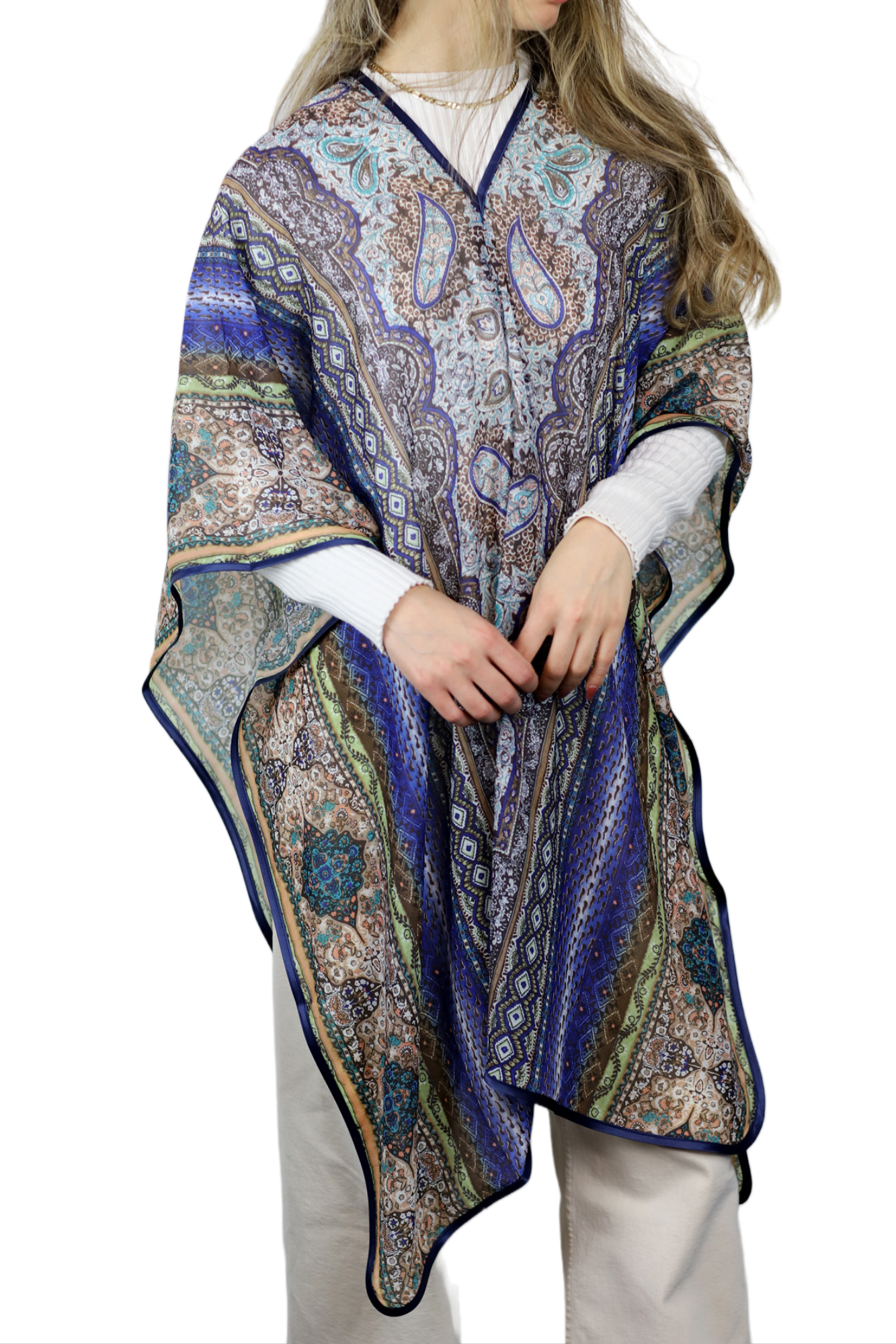 La Fiorentina Lightweight Spring Poncho 100% Polyester - Blue - Spring Poncho - La Fiorentina TN1846-BLUE