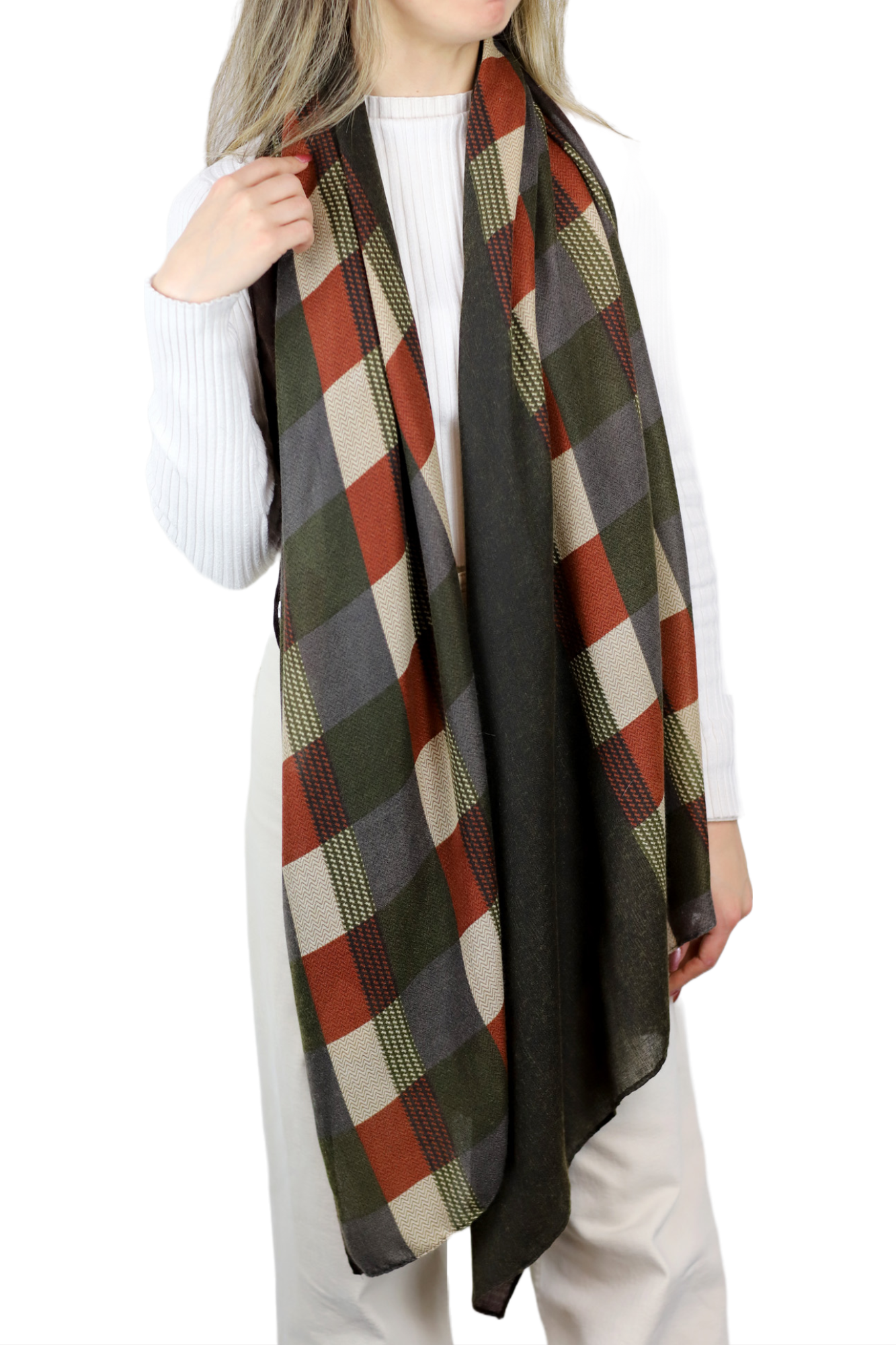 La Fiorentina Checkered Print Lightweight Wrap 100% Polyester - Green - scarf - La Fiorentina WX02