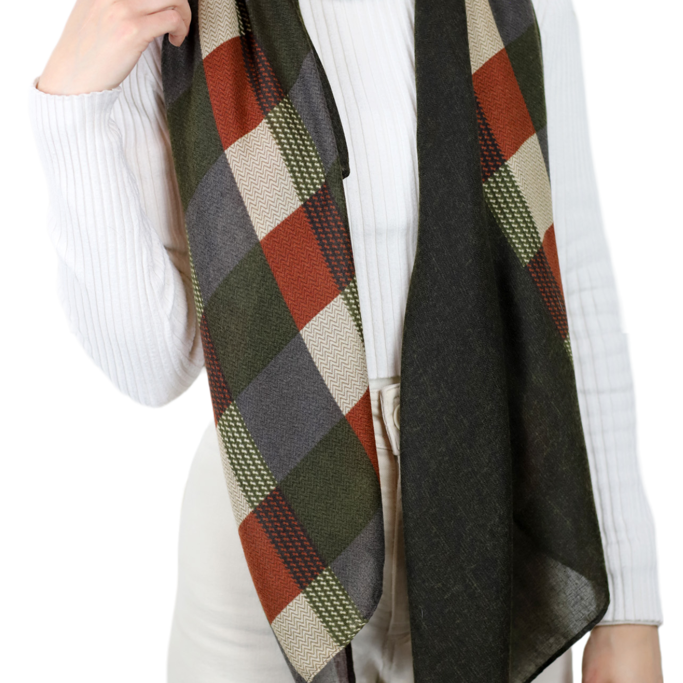 La Fiorentina Checkered Print Lightweight Wrap 100% Polyester - Green - scarf - La Fiorentina WX02