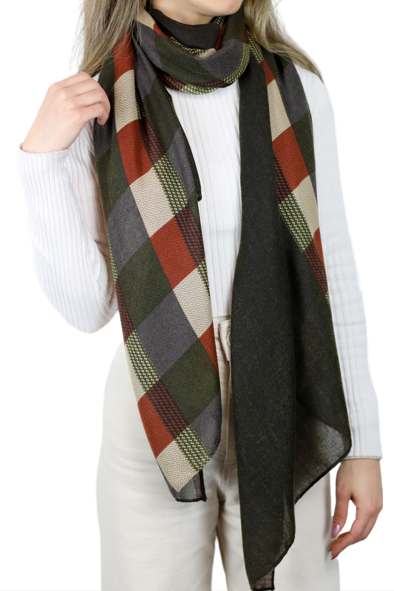 La Fiorentina Checkered Print Lightweight Wrap 100% Polyester - Green - scarf - La Fiorentina WX02