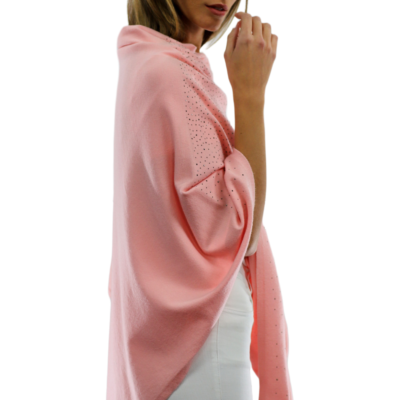 Light Weight Poncho with Embellishments - Pink - Poncho - La Fiorentina BE13