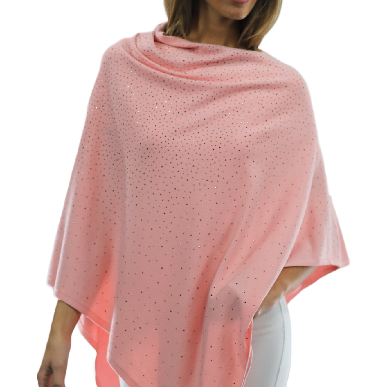 Light Weight Poncho with Embellishments - Pink - Poncho - La Fiorentina BE13