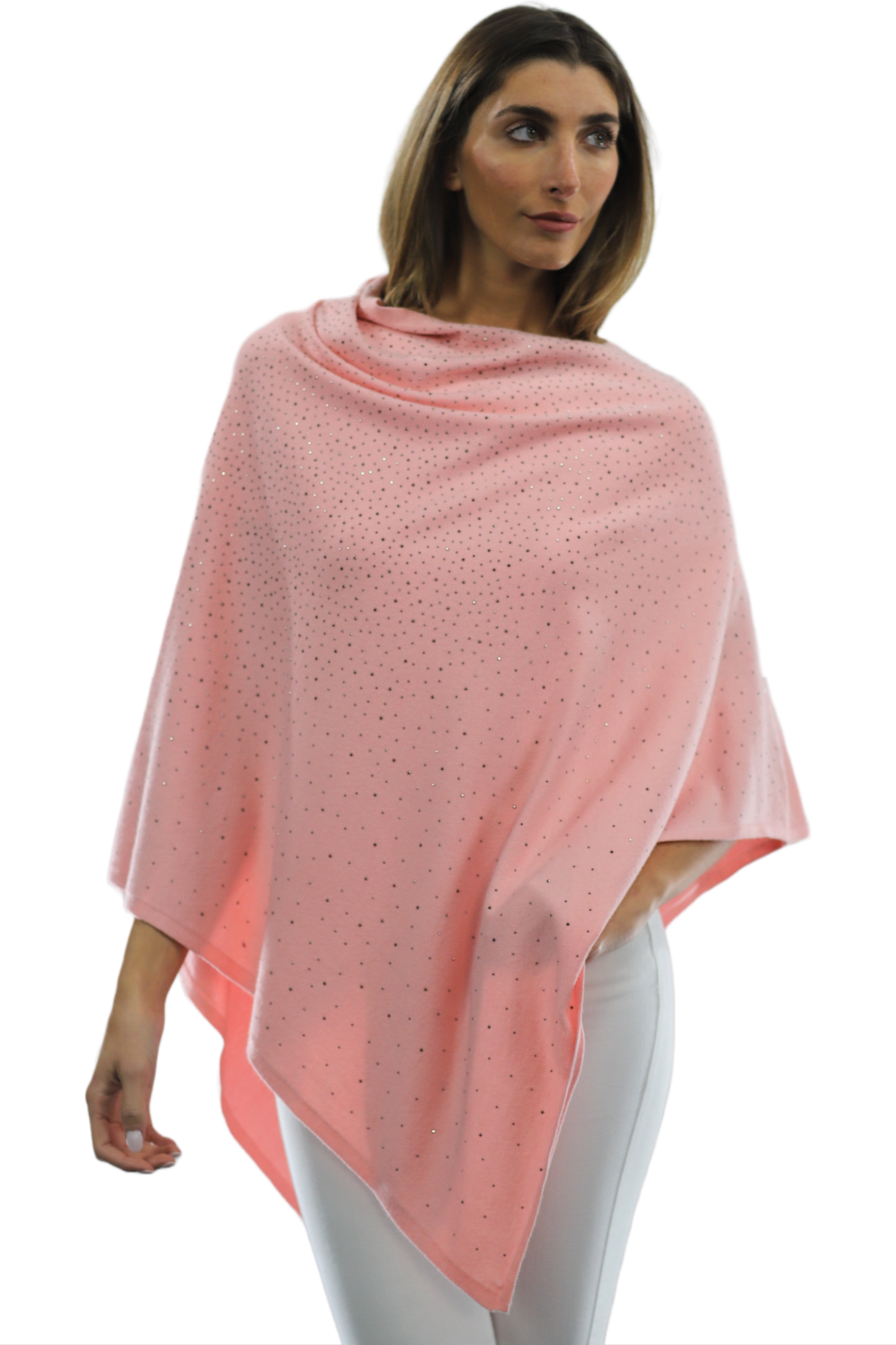 Light Weight Poncho with Embellishments - Pink - Poncho - La Fiorentina BE13