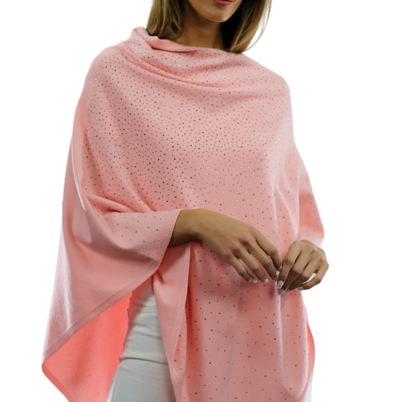 Light Weight Poncho with Embellishments - Pink - Poncho - La Fiorentina BE13