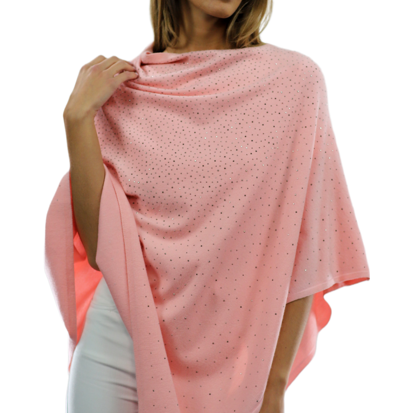 Light Weight Poncho with Embellishments - Pink - Poncho - La Fiorentina BE13