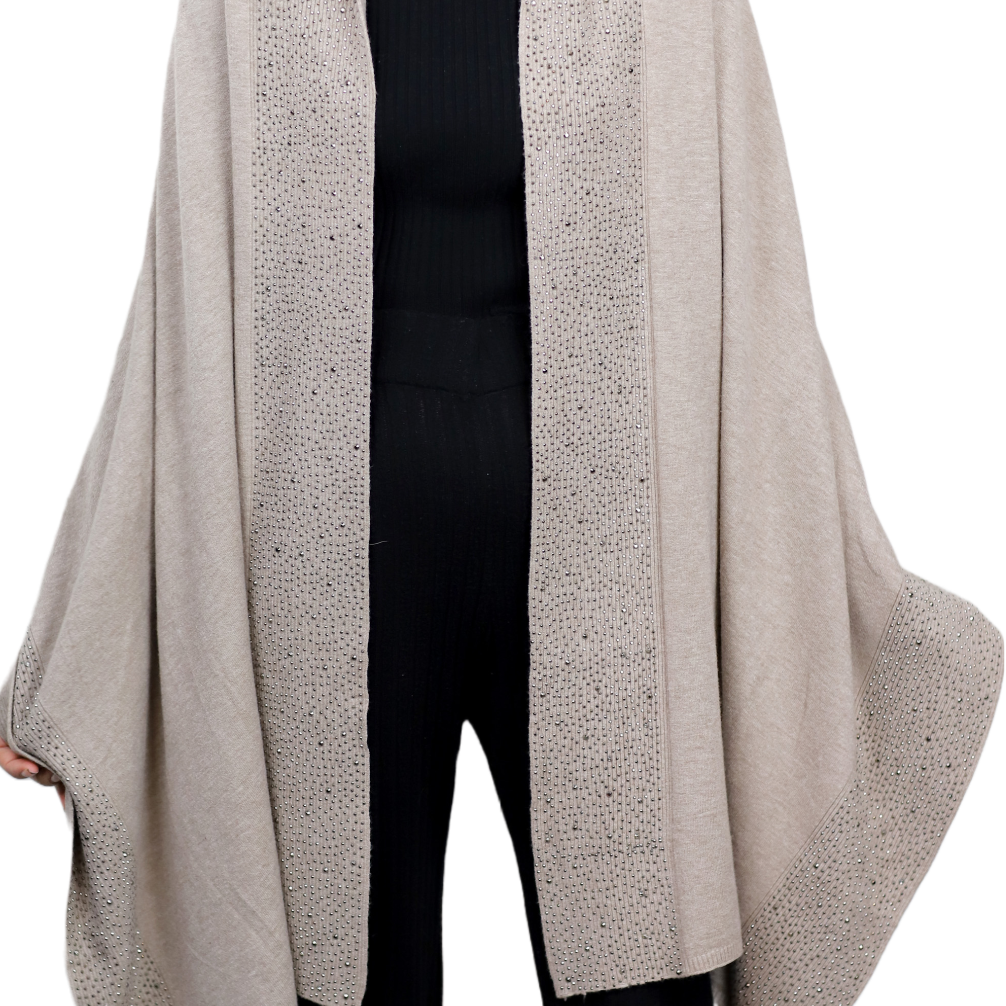 Scarf With Embellished Trim - Oatmeal - Wrap - La Fiorentina BE05 scarf-oatmeal