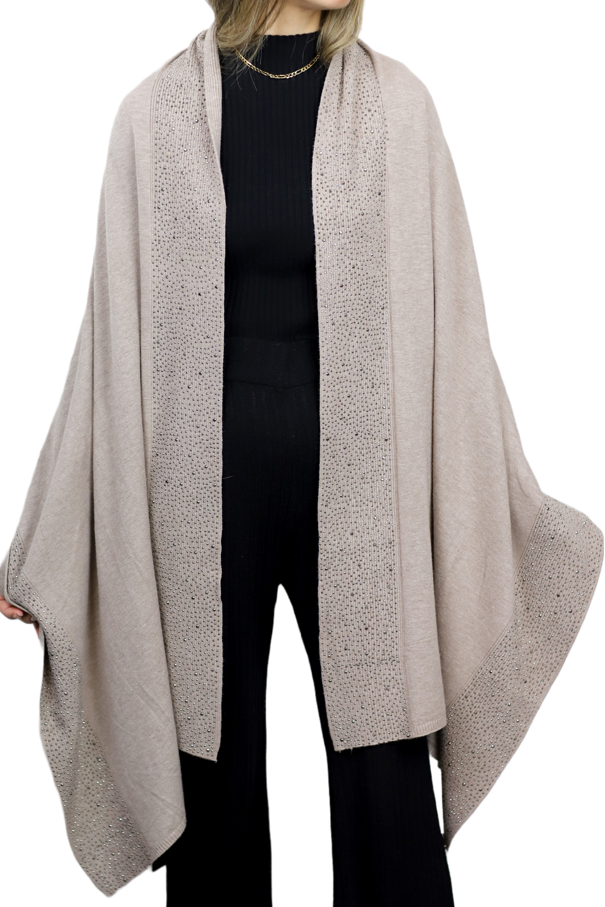 Scarf With Embellished Trim - Oatmeal - Wrap - La Fiorentina BE05 scarf-oatmeal