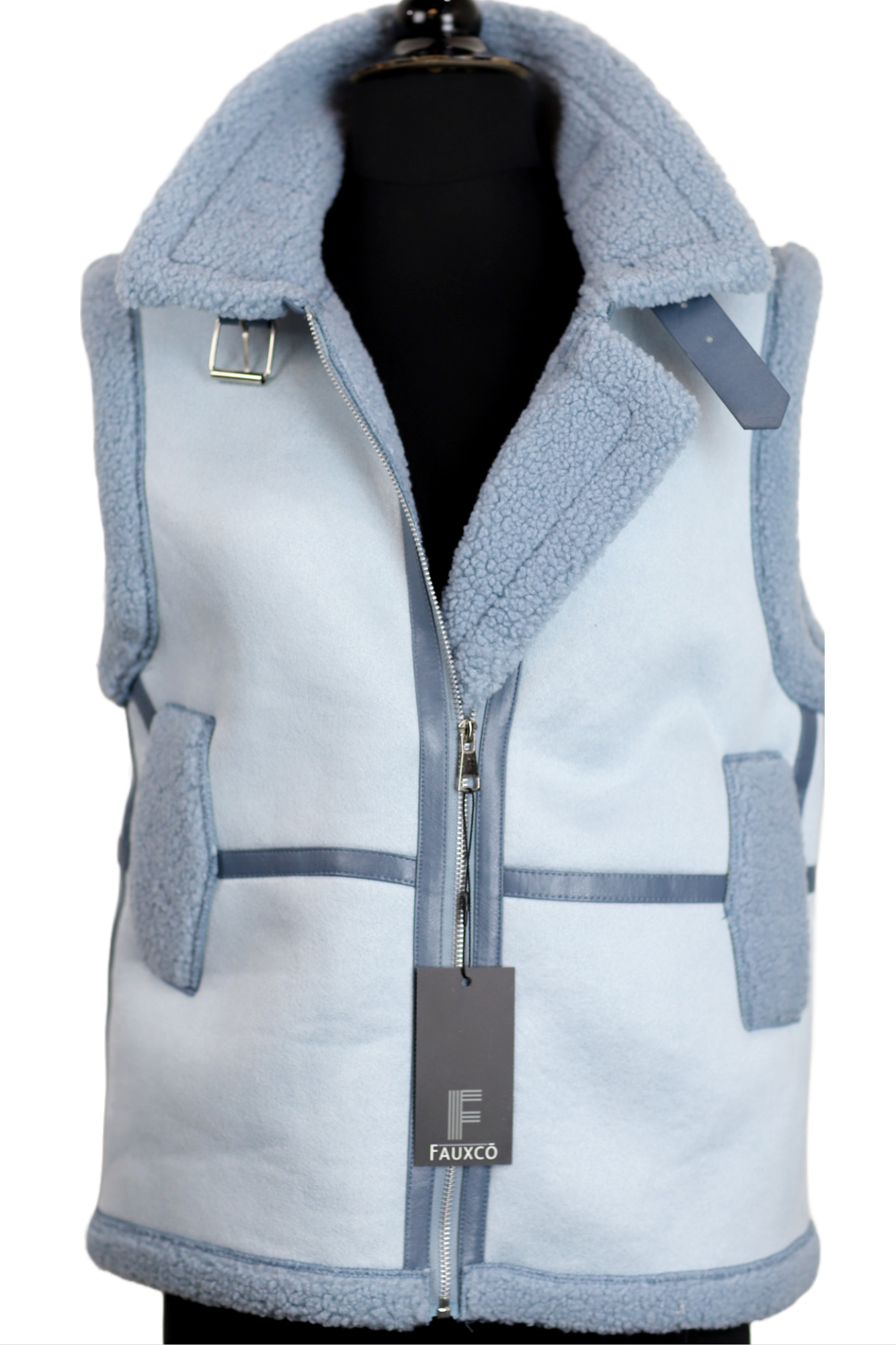 Faux Shearling Vest - Blue by Faux Co. - Faux Fur Vest - La Fiorentina VEST-2301