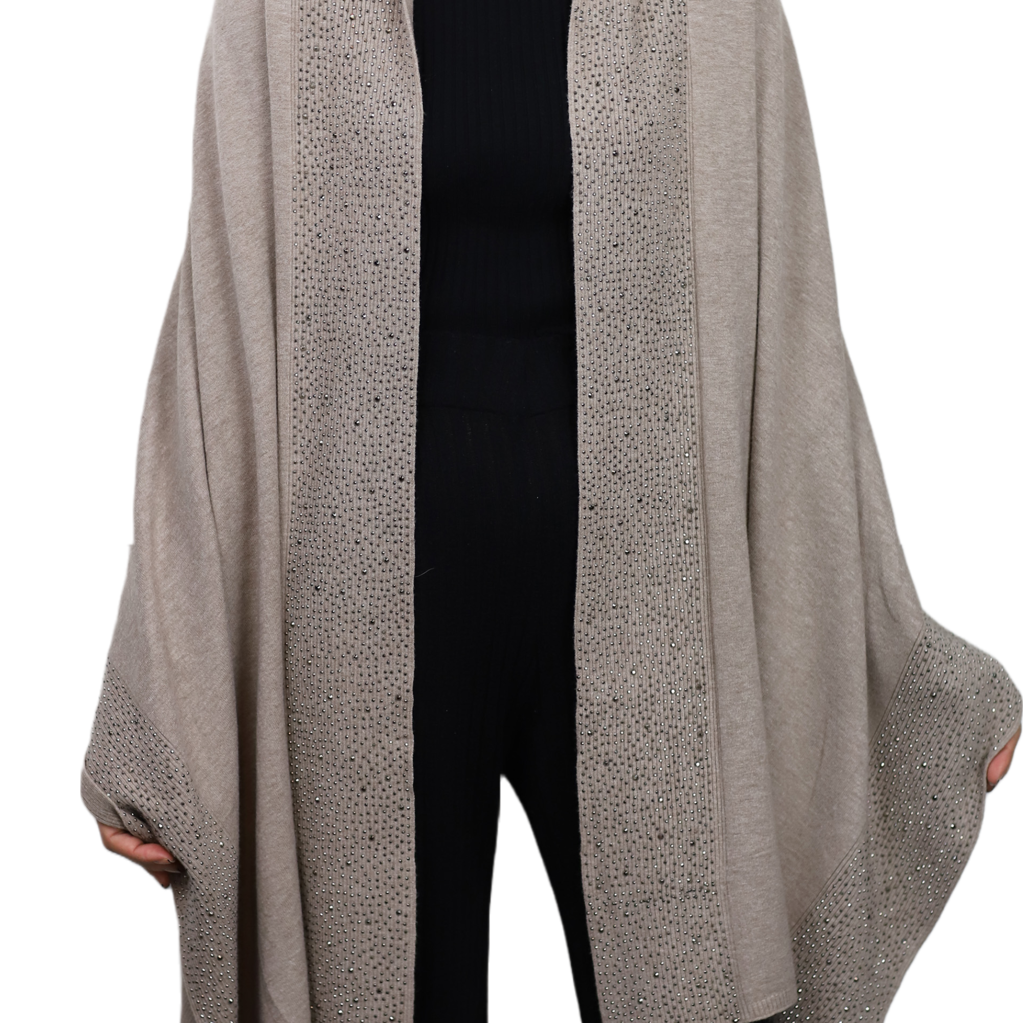 Scarf With Embellished Trim - Oatmeal - Wrap - La Fiorentina BE05 scarf-oatmeal