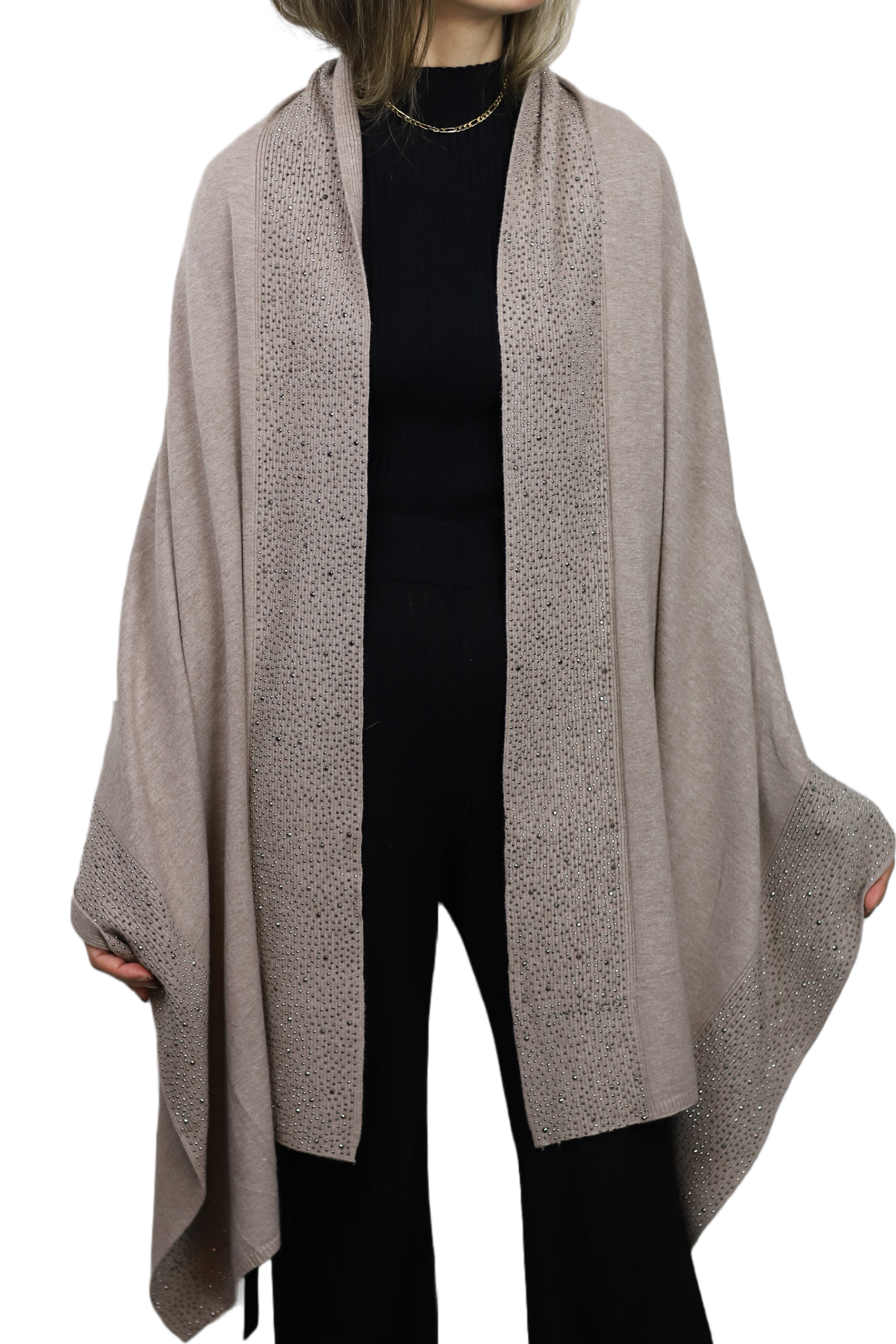 Scarf With Embellished Trim - Oatmeal - Wrap - La Fiorentina BE05 scarf-oatmeal