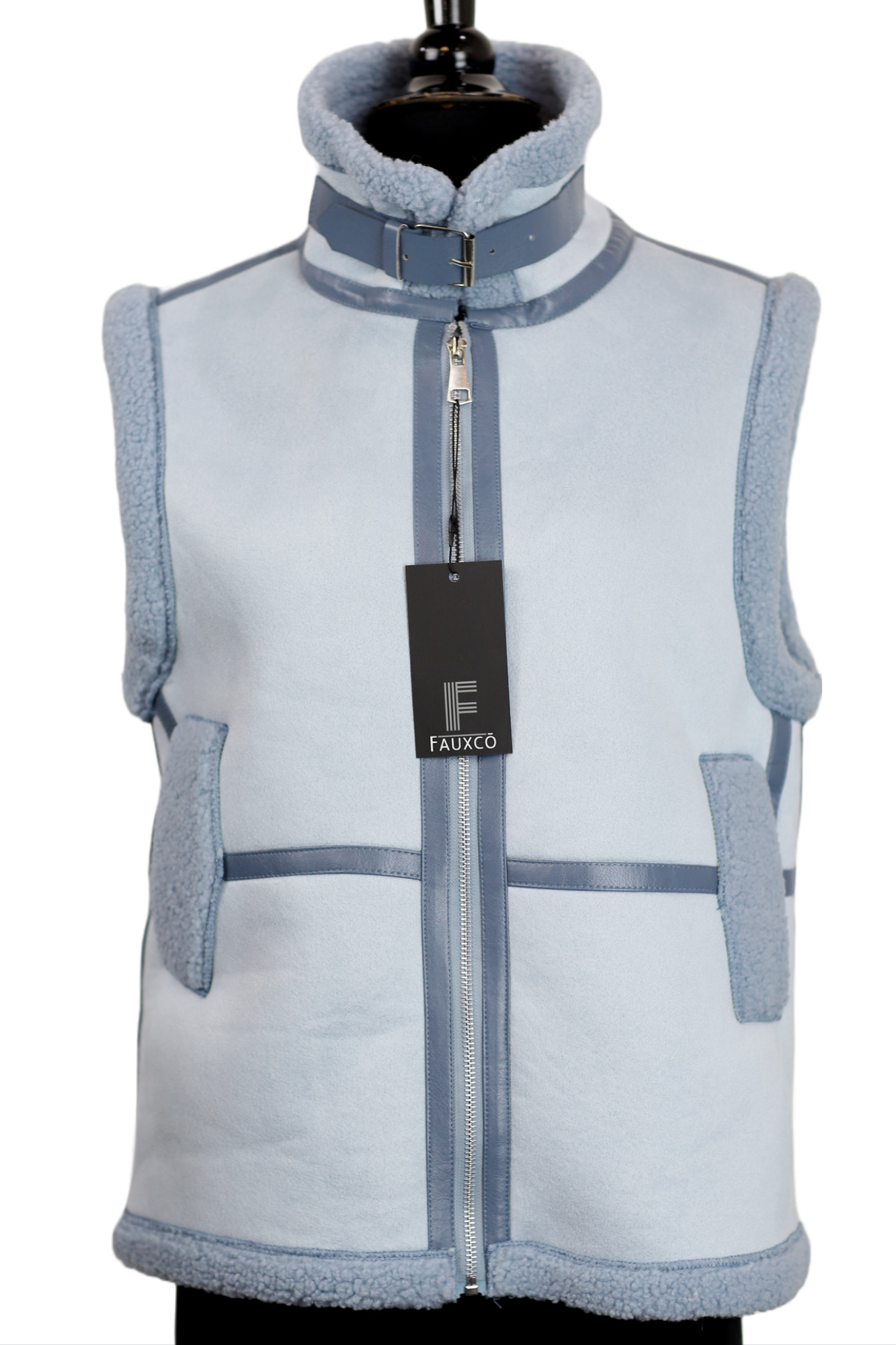 Faux Shearling Vest - Blue by Faux Co. - Faux Fur Vest - La Fiorentina VEST-2301
