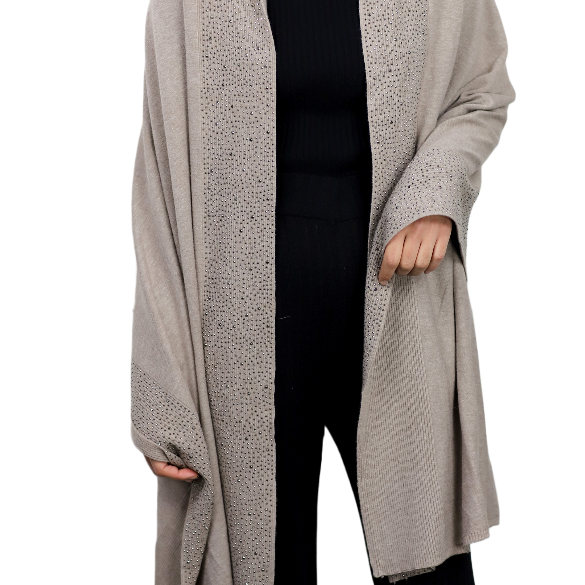 Scarf With Embellished Trim - Oatmeal - Wrap - La Fiorentina BE05 scarf-oatmeal