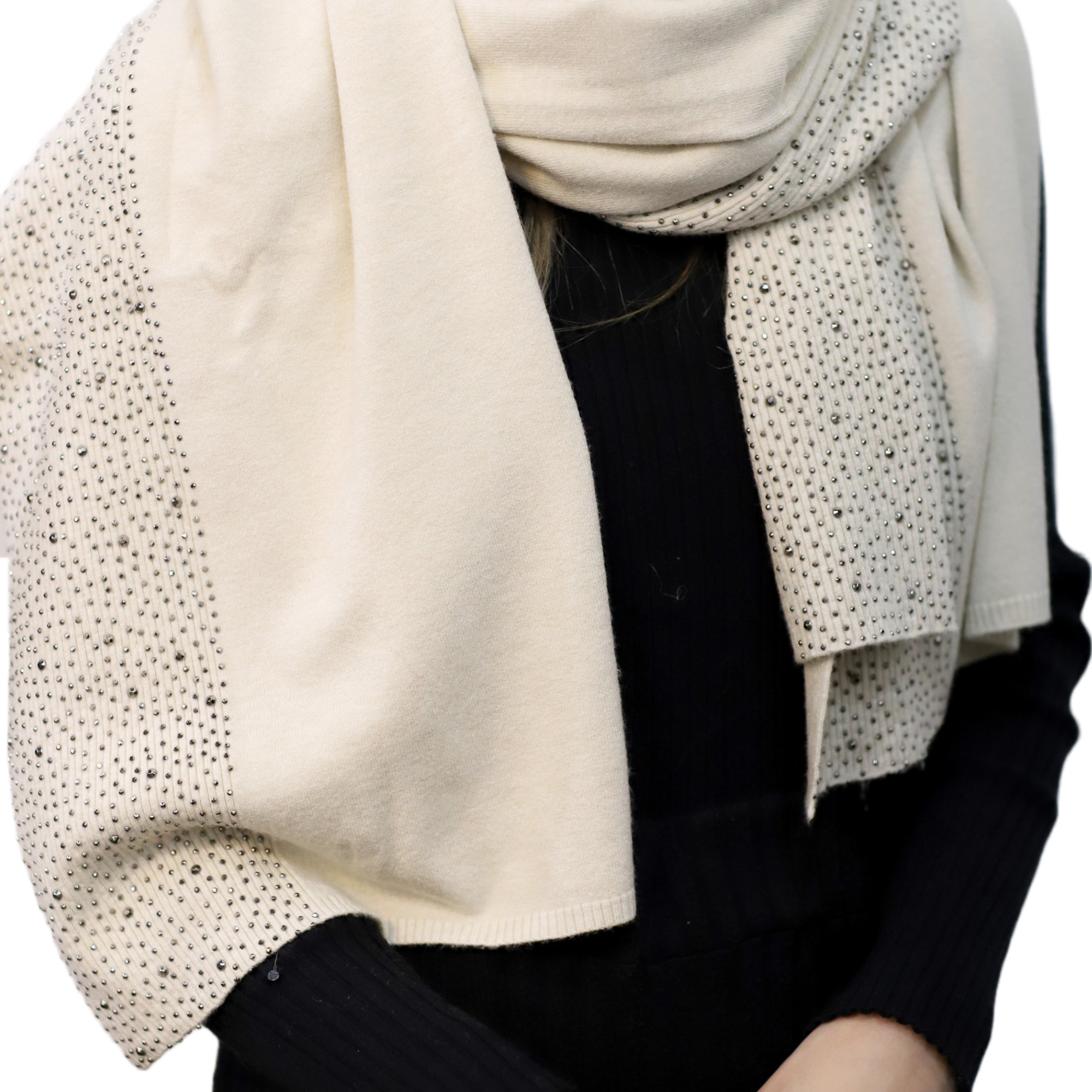 Scarf With Embellished Trim - Ivory - Wrap - La Fiorentina BE05 scarf-ivory