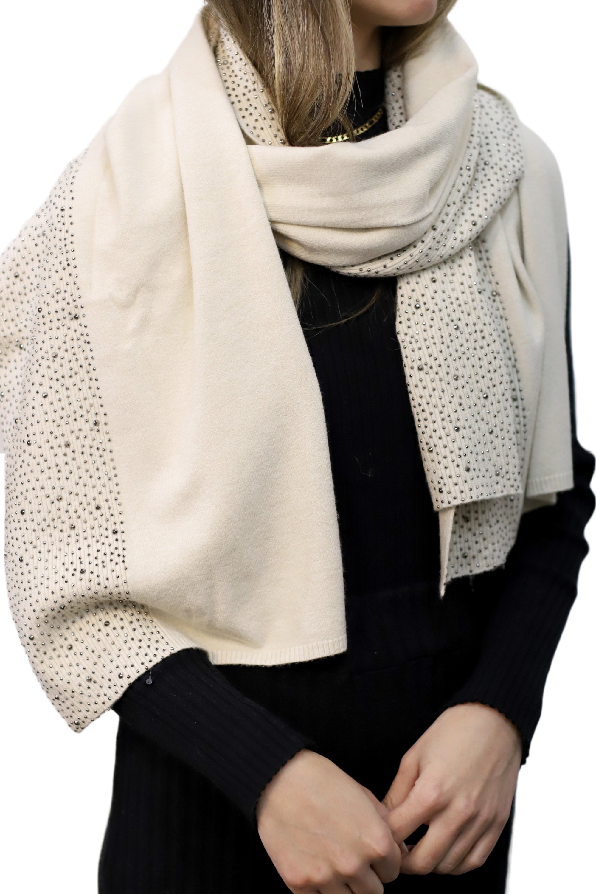 Scarf With Embellished Trim - Ivory - Wrap - La Fiorentina BE05 scarf-ivory