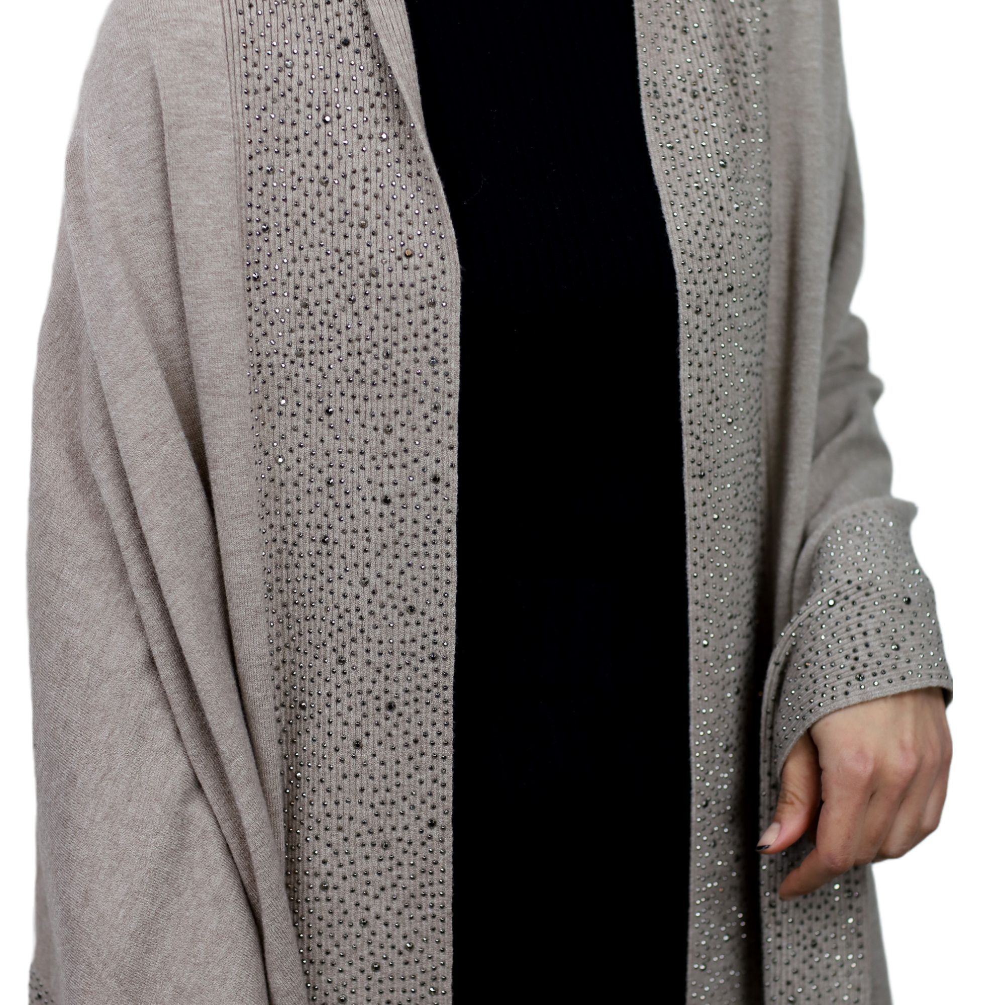 Scarf With Embellished Trim - Oatmeal - Wrap - La Fiorentina BE05 scarf-oatmeal