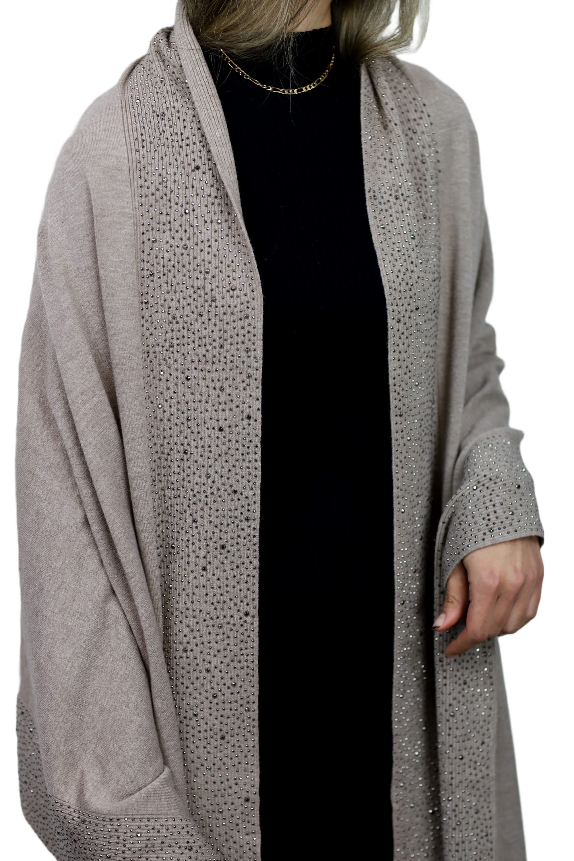 Scarf With Embellished Trim - Oatmeal - Wrap - La Fiorentina BE05 scarf-oatmeal