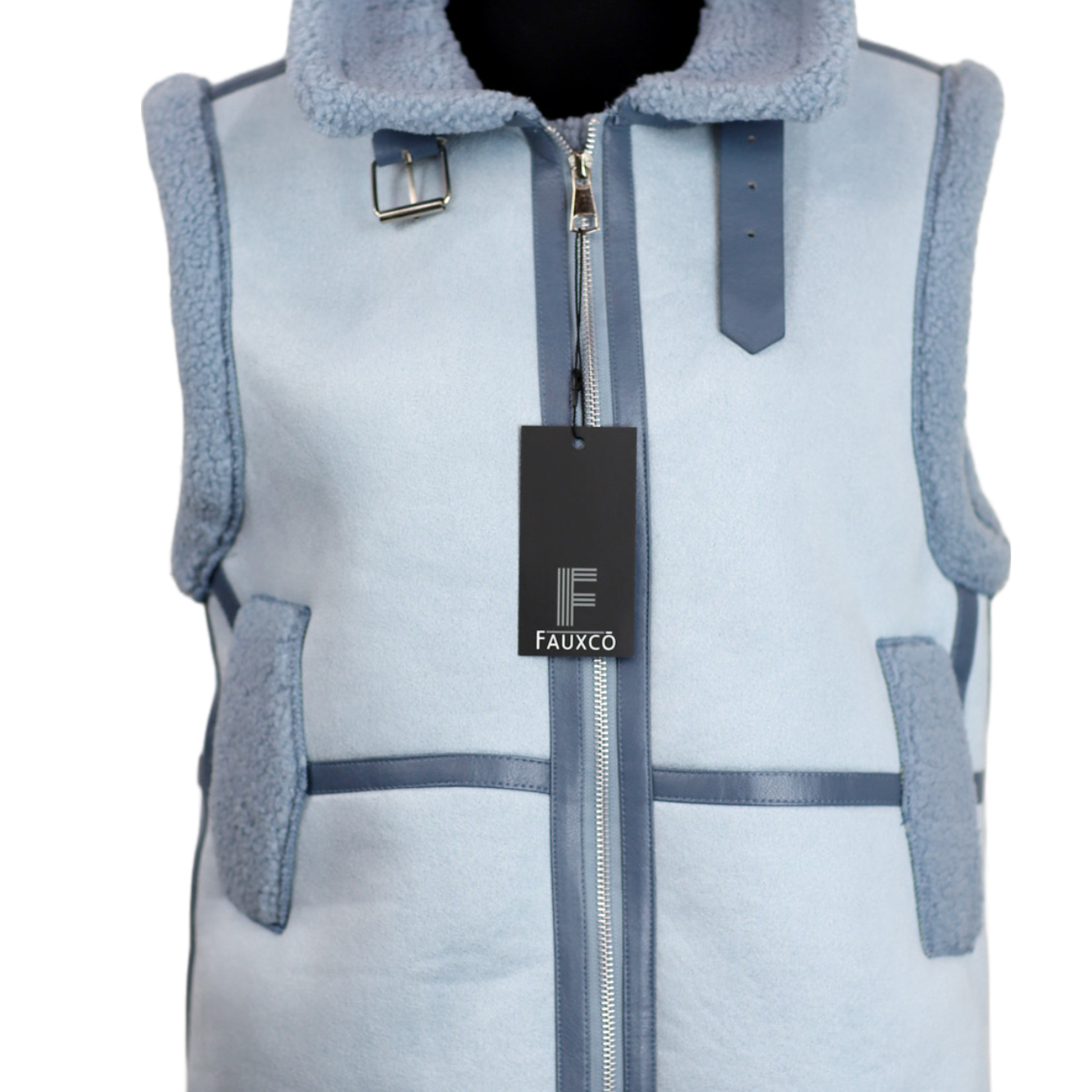 Faux Shearling Vest - Blue by Faux Co. - Faux Fur Vest - La Fiorentina VEST-2301