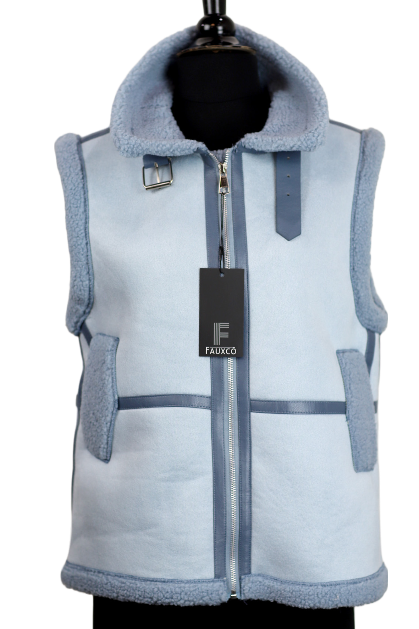 Faux Shearling Vest - Blue by Faux Co. - Faux Fur Vest - La Fiorentina VEST-2301