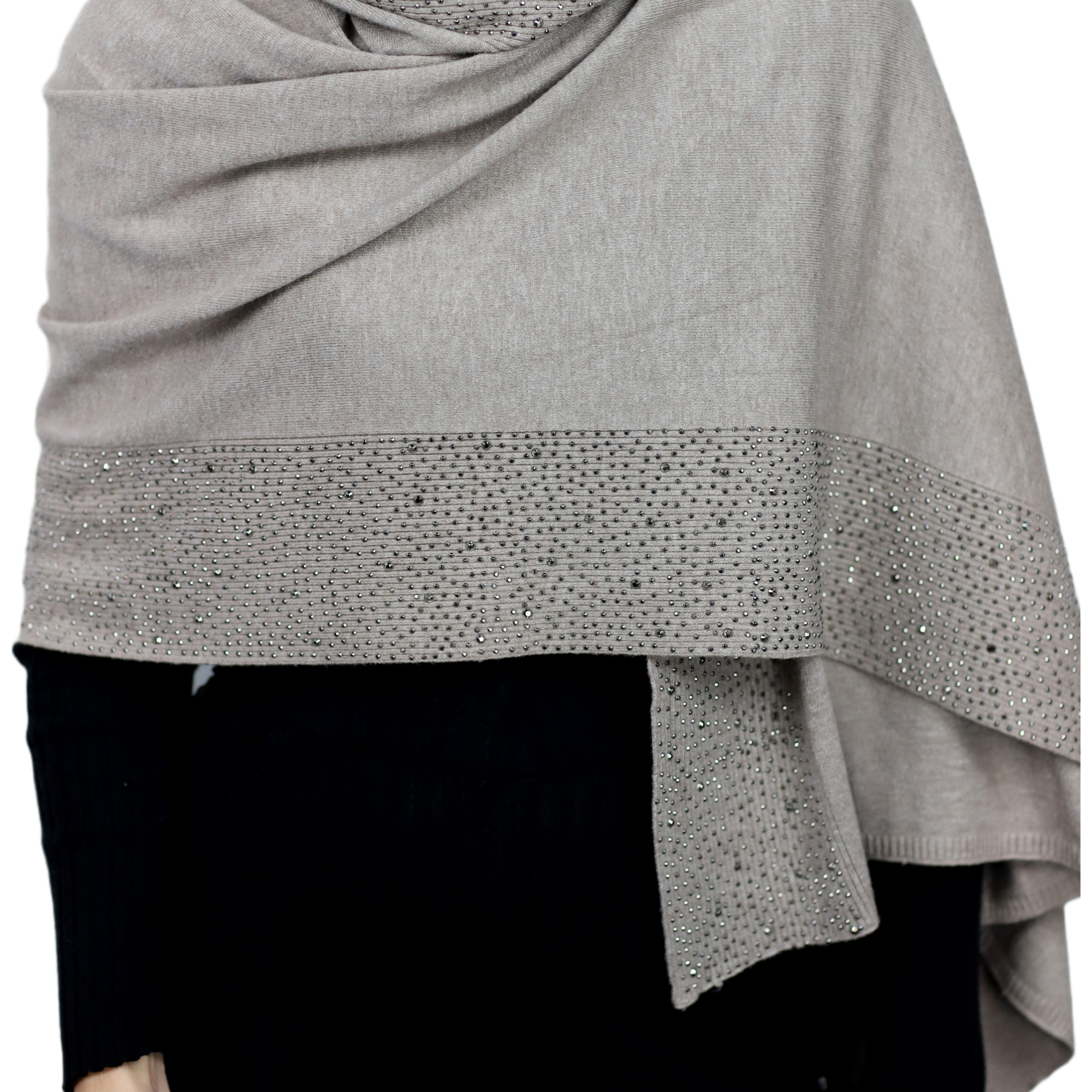 Scarf With Embellished Trim - Oatmeal - Wrap - La Fiorentina BE05 scarf-oatmeal