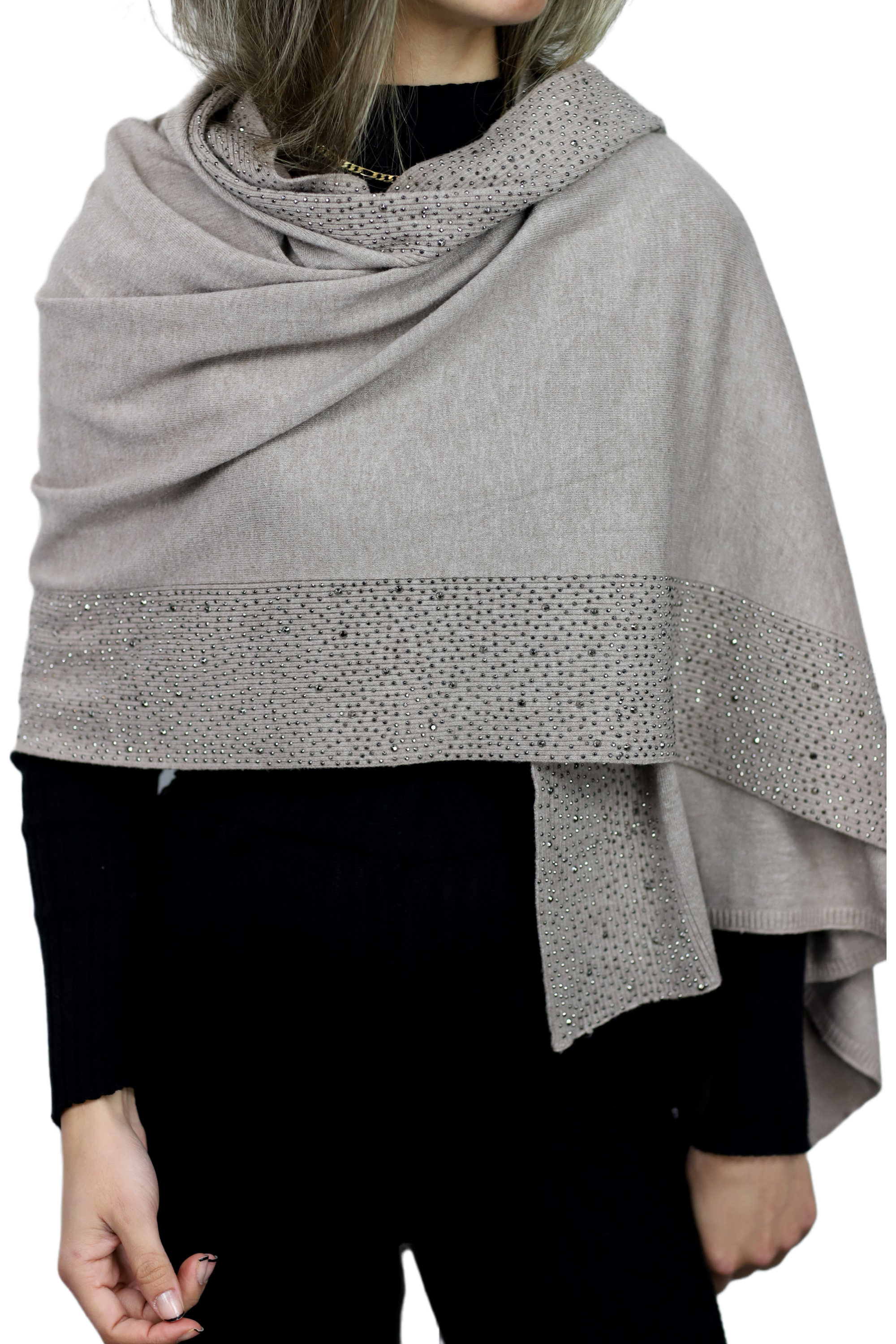 Scarf With Embellished Trim - Oatmeal - Wrap - La Fiorentina BE05 scarf-oatmeal