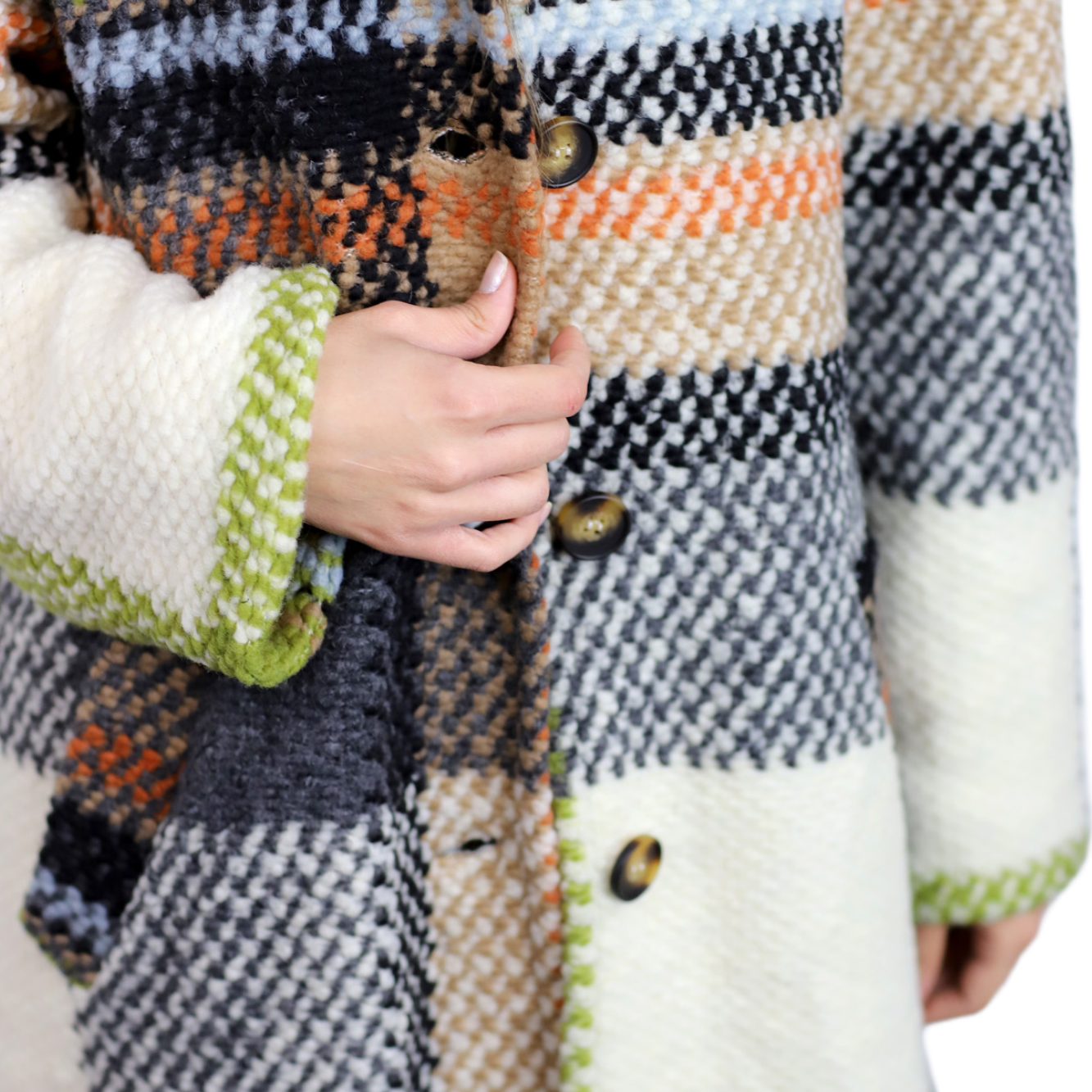 La Fiorentina Long Plaid Wool Coat w/ Faux Fur Trim - Ivory/Black - Faux Fur Jacket - La Fiorentina