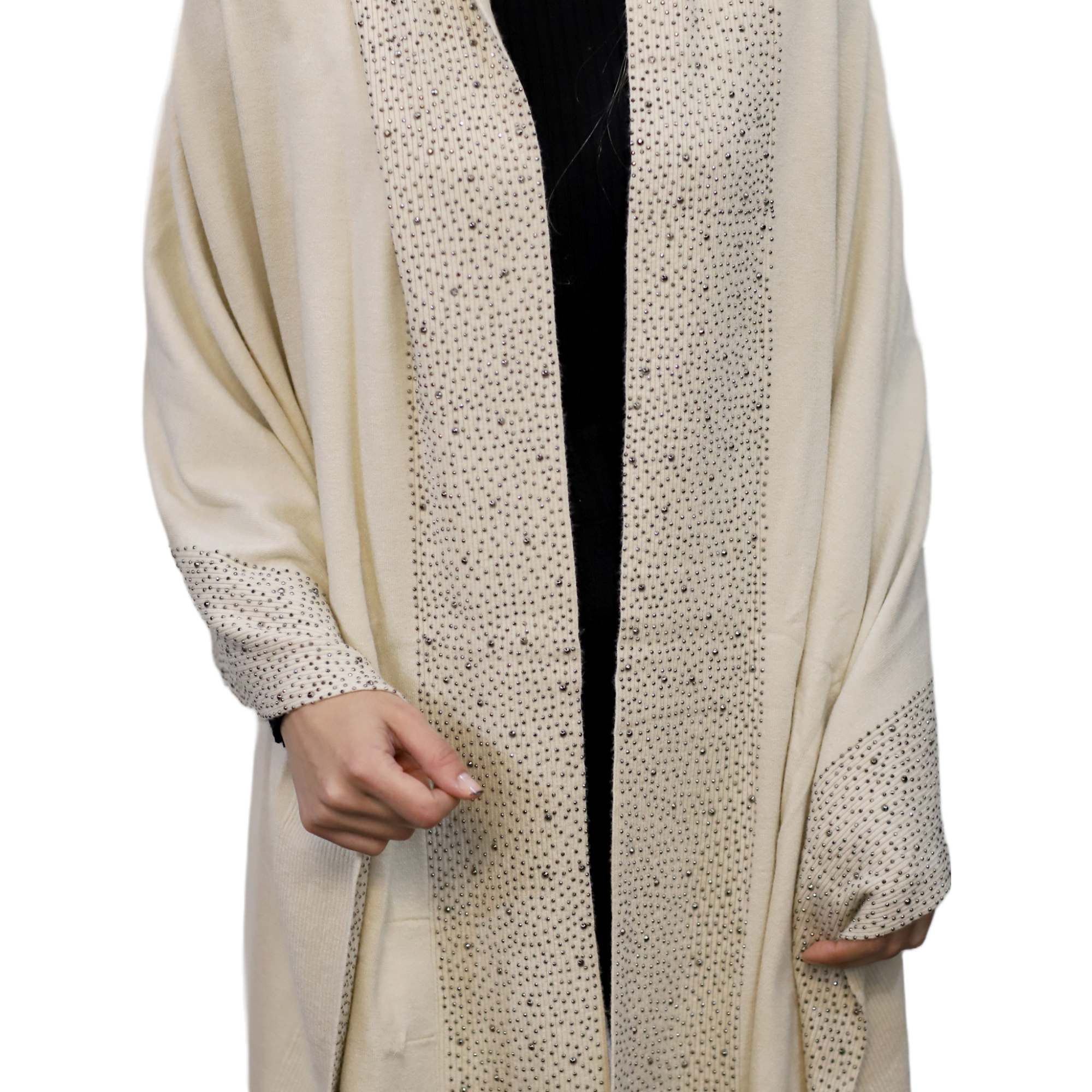 Scarf With Embellished Trim - Ivory - Wrap - La Fiorentina BE05 scarf-ivory