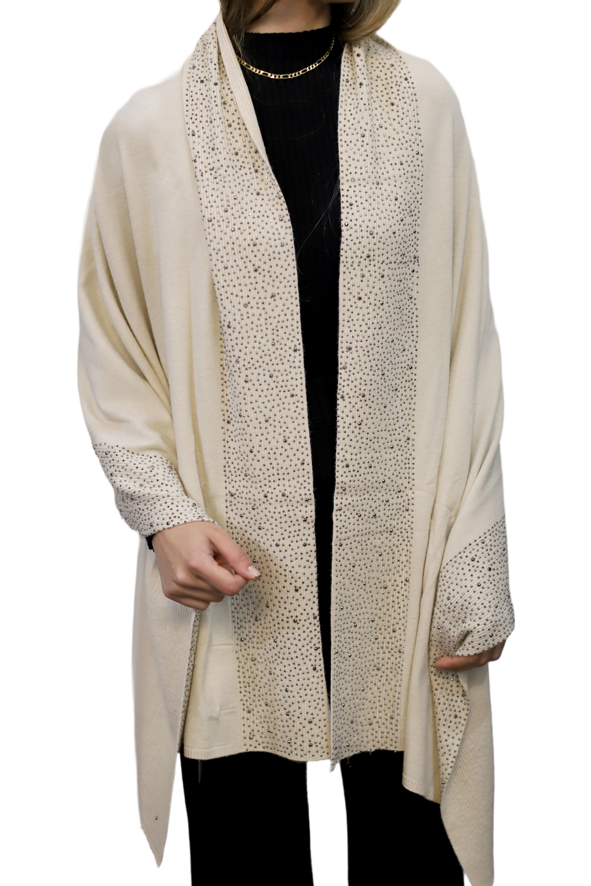 Scarf With Embellished Trim - Ivory - Wrap - La Fiorentina BE05 scarf-ivory