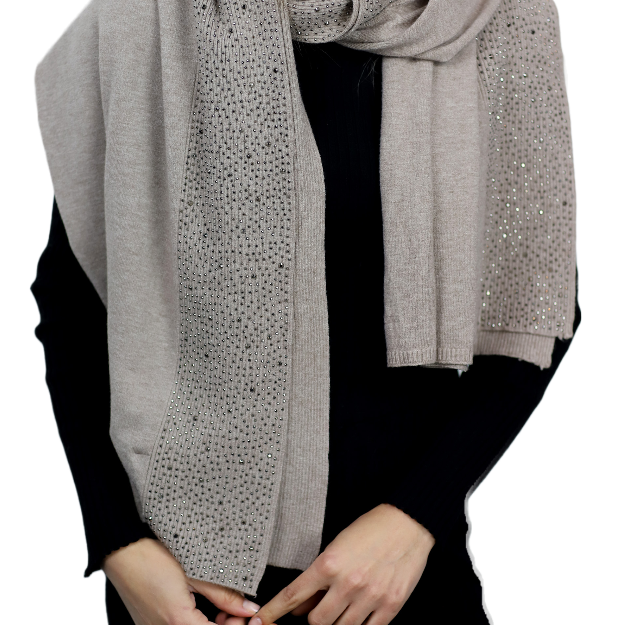 Scarf With Embellished Trim - Oatmeal - Wrap - La Fiorentina BE05 scarf-oatmeal