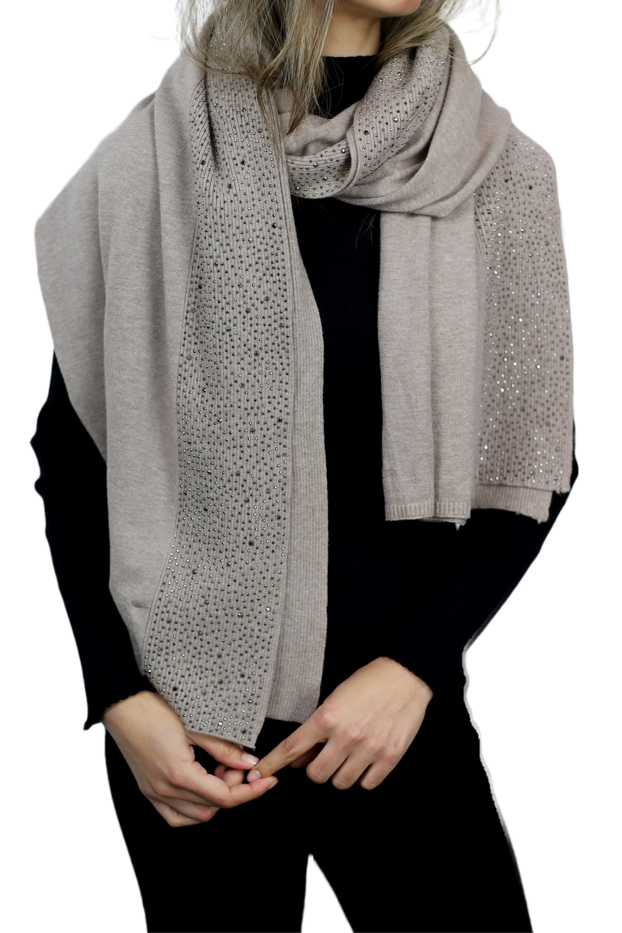 Scarf With Embellished Trim - Oatmeal - Wrap - La Fiorentina BE05 scarf-oatmeal
