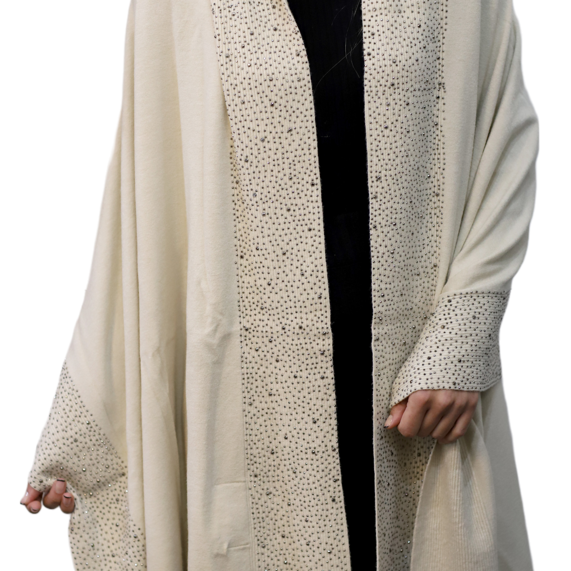 Scarf With Embellished Trim - Ivory - Wrap - La Fiorentina BE05 scarf-ivory