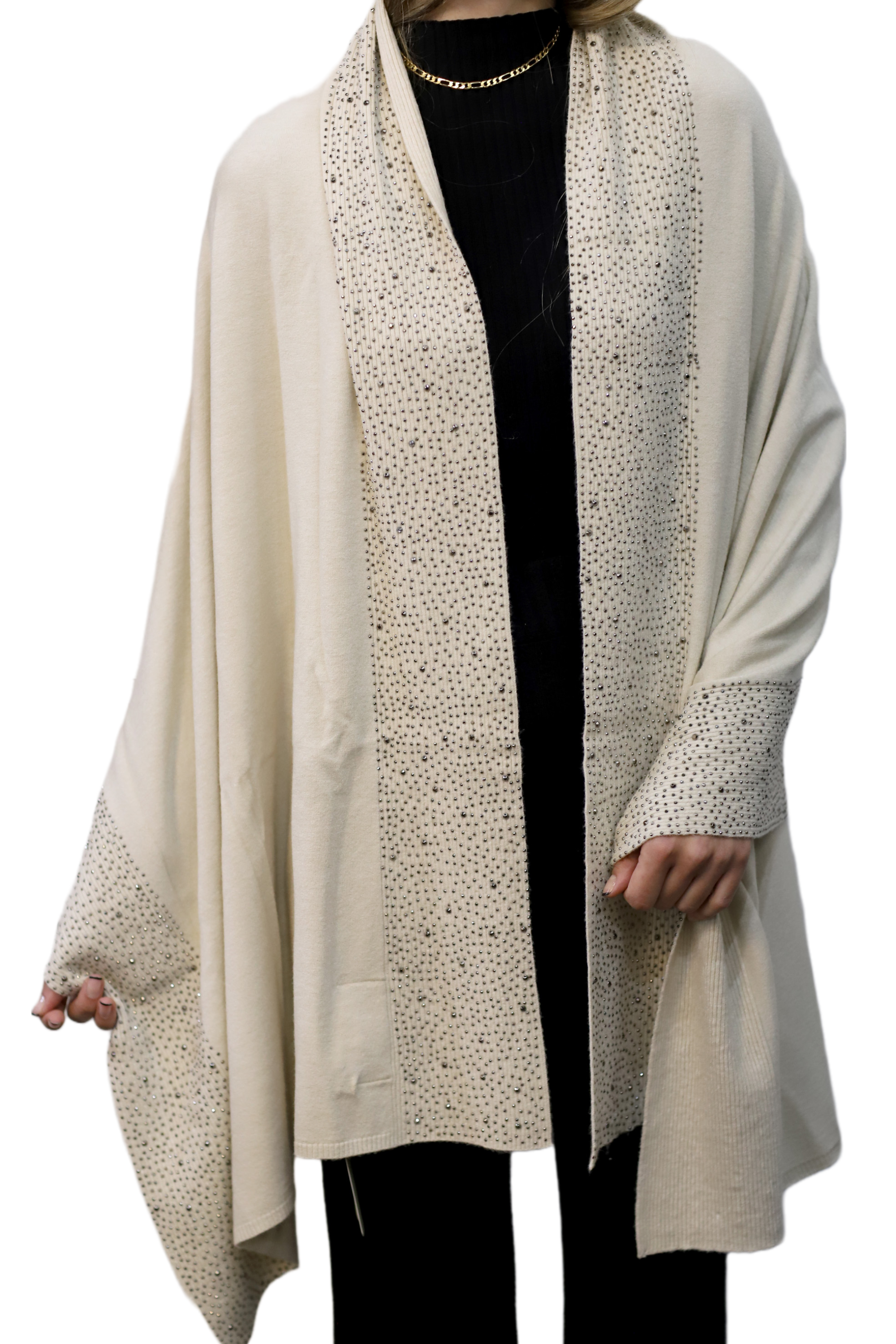 Scarf With Embellished Trim - Ivory - Wrap - La Fiorentina BE05 scarf-ivory