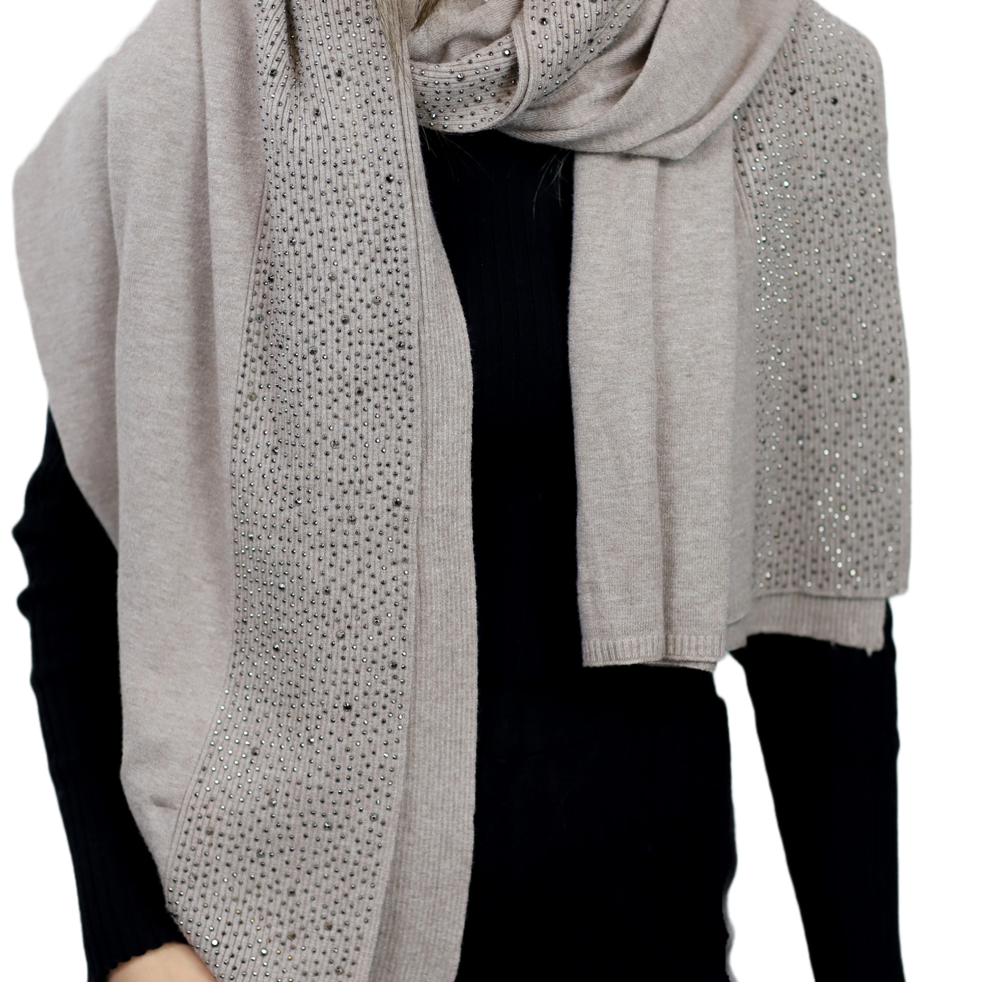 Scarf With Embellished Trim - Oatmeal - Wrap - La Fiorentina BE05 scarf-oatmeal