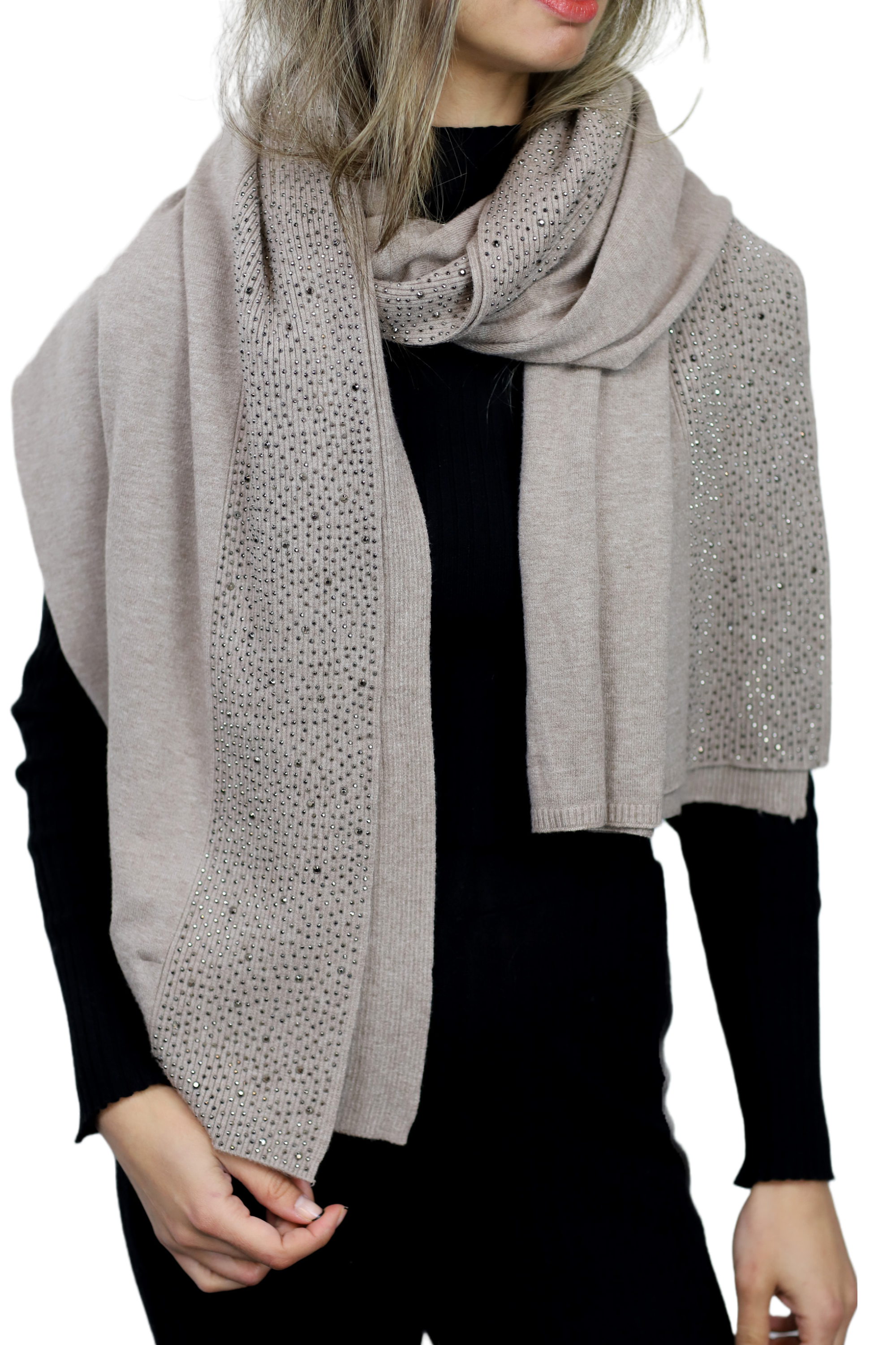 Scarf With Embellished Trim - Oatmeal - Wrap - La Fiorentina BE05 scarf-oatmeal