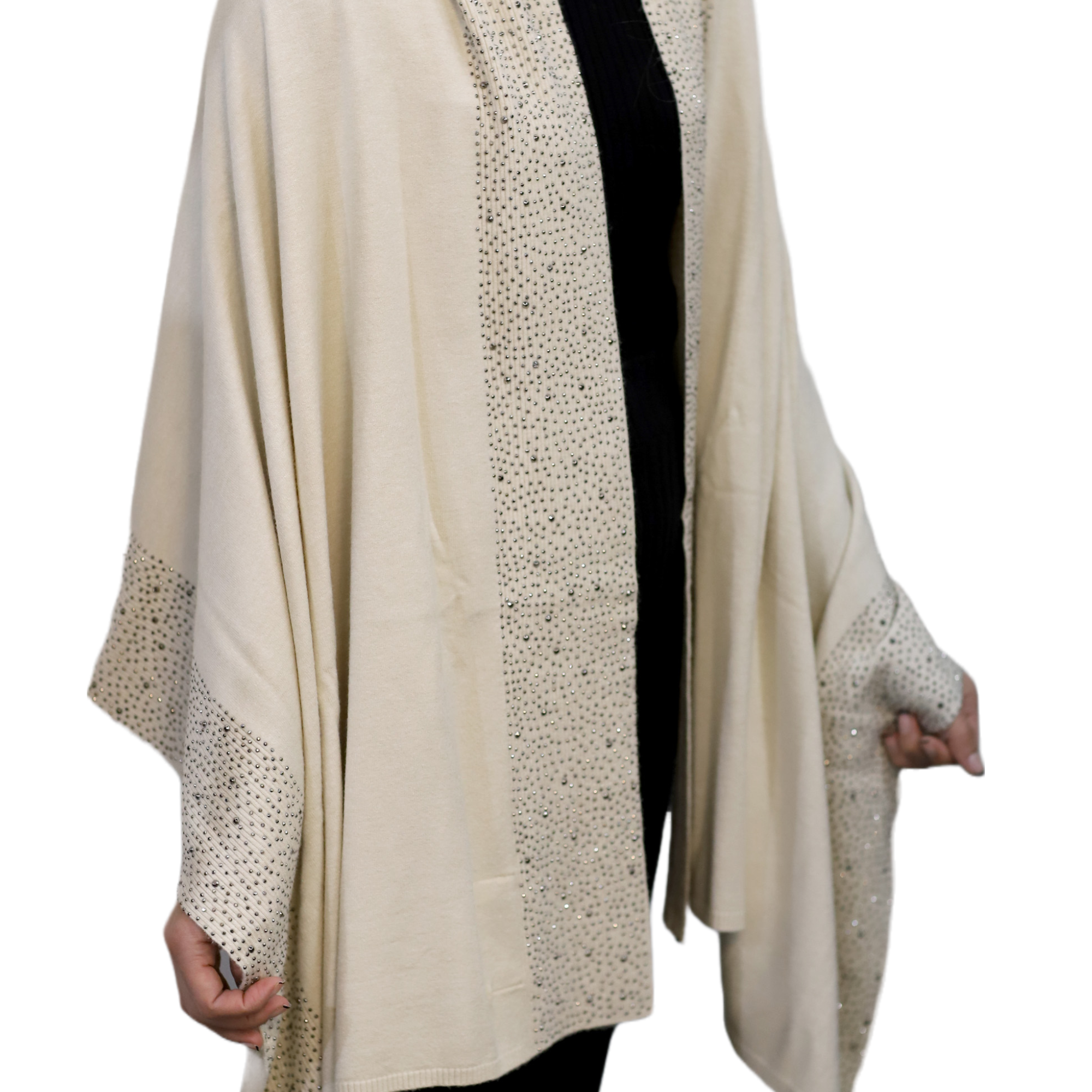 Scarf With Embellished Trim - Ivory - Wrap - La Fiorentina BE05 scarf-ivory