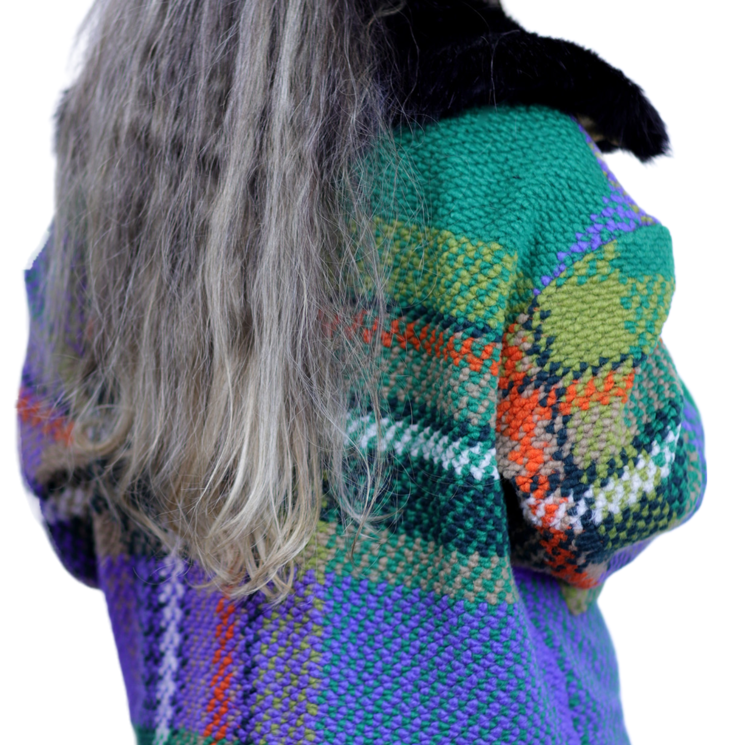 La Fiorentina Short Plaid Wool Jacket w/ Faux Fur Trim- Green/Black - Faux Fur Jacket - La Fiorentina FL1831-GRNBLK-ML