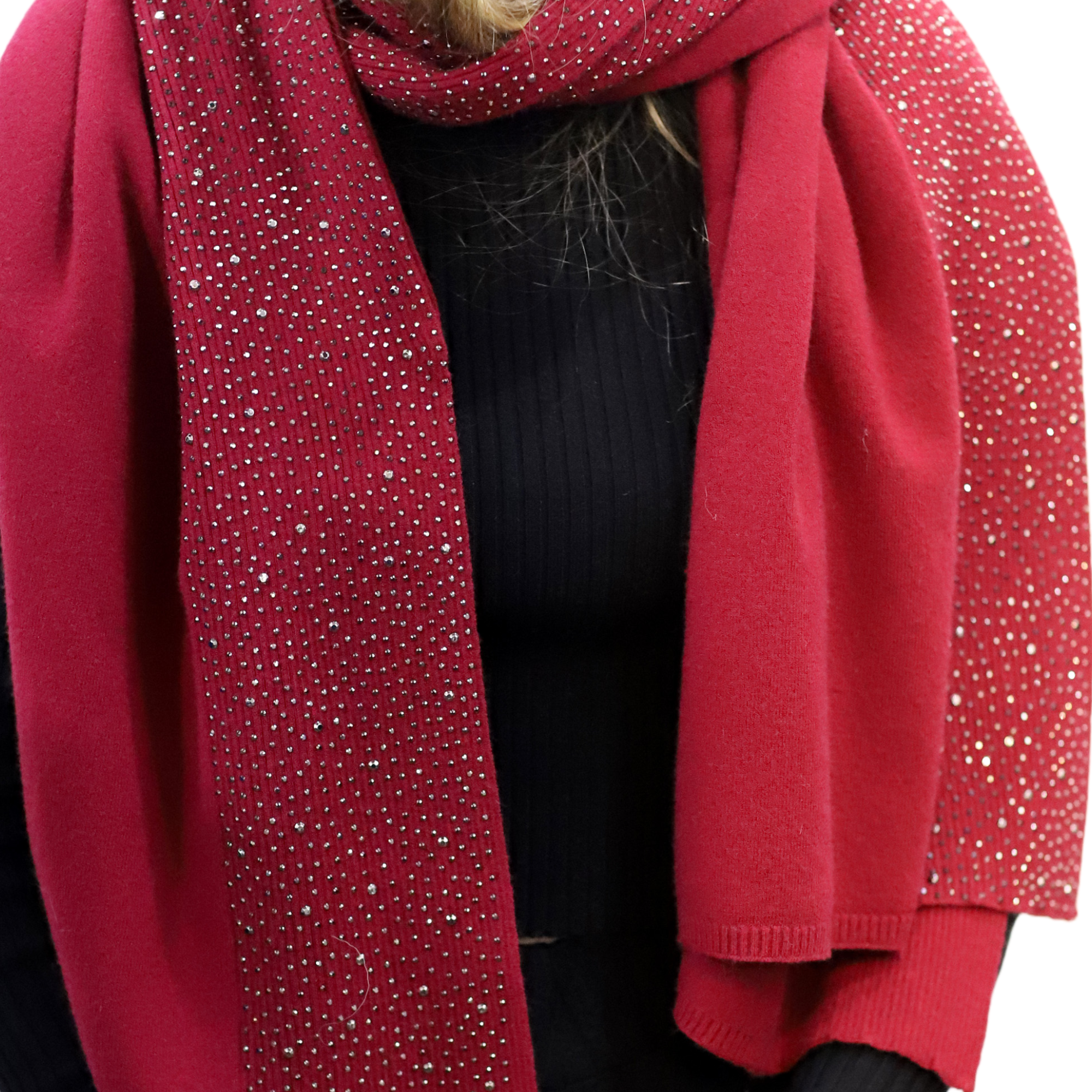 Scarf With Embellished Trim - Burgundy - Wrap - La Fiorentina BE05 scarf-burgundy