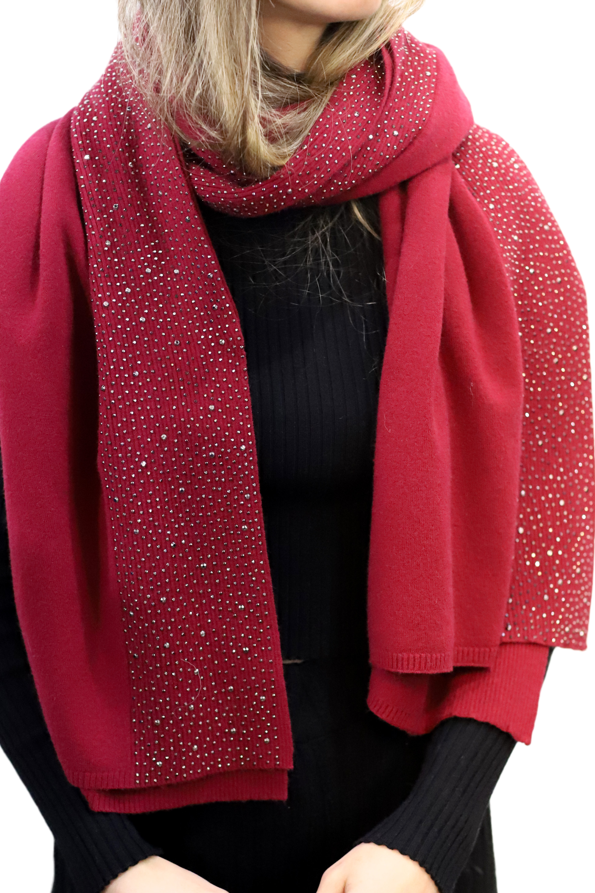 Scarf With Embellished Trim - Burgundy - Wrap - La Fiorentina BE05 scarf-burgundy
