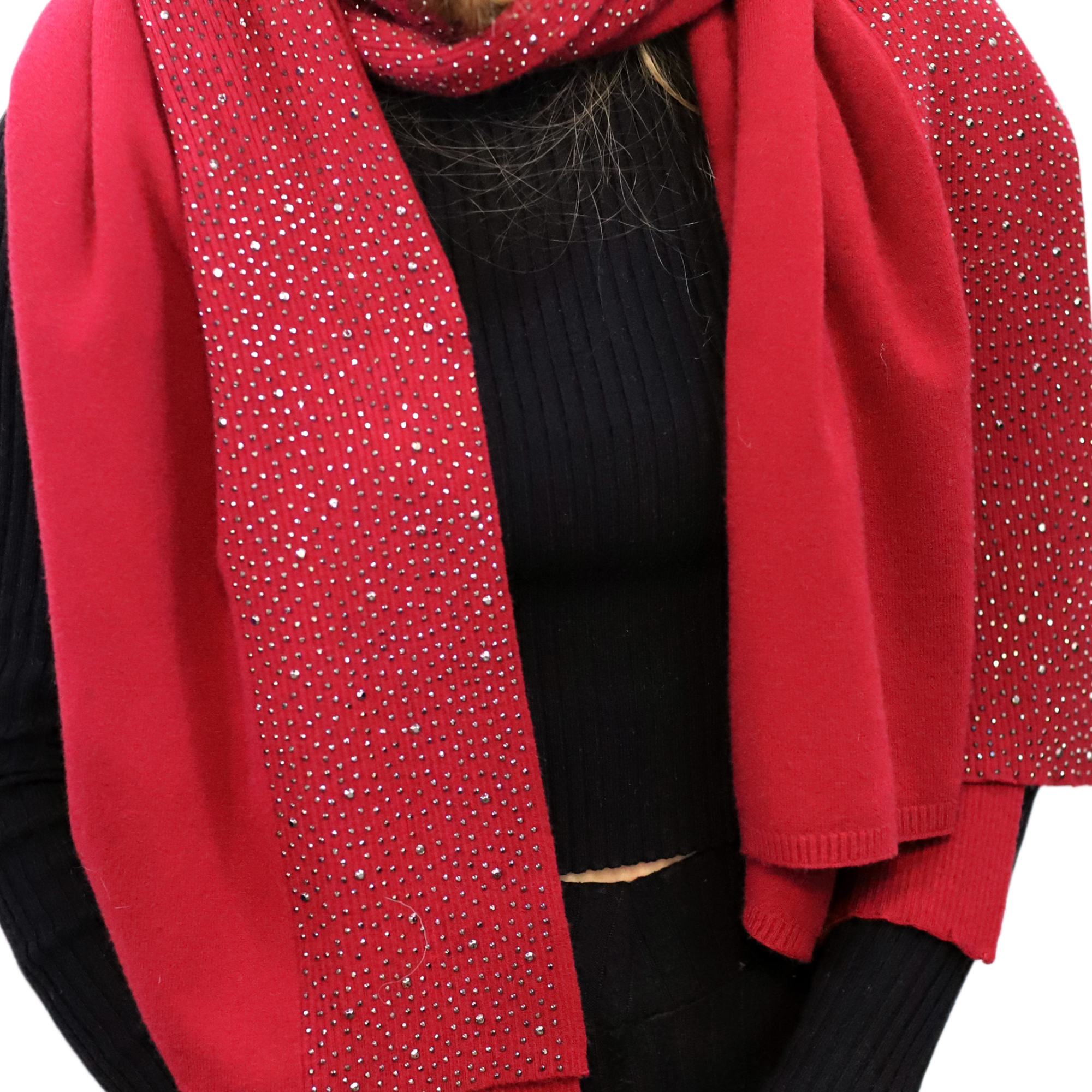 Scarf With Embellished Trim - Burgundy - Wrap - La Fiorentina BE05 scarf-burgundy