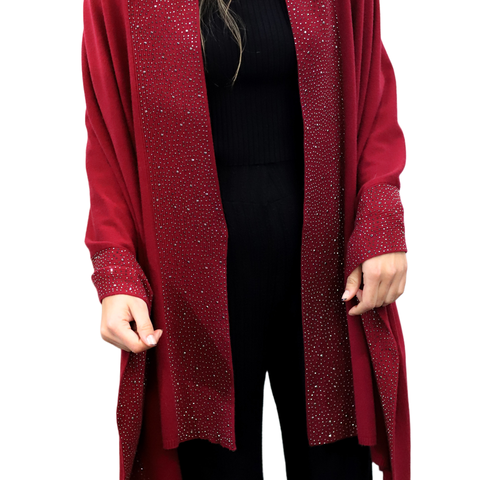 Scarf With Embellished Trim - Burgundy - Wrap - La Fiorentina BE05 scarf-burgundy