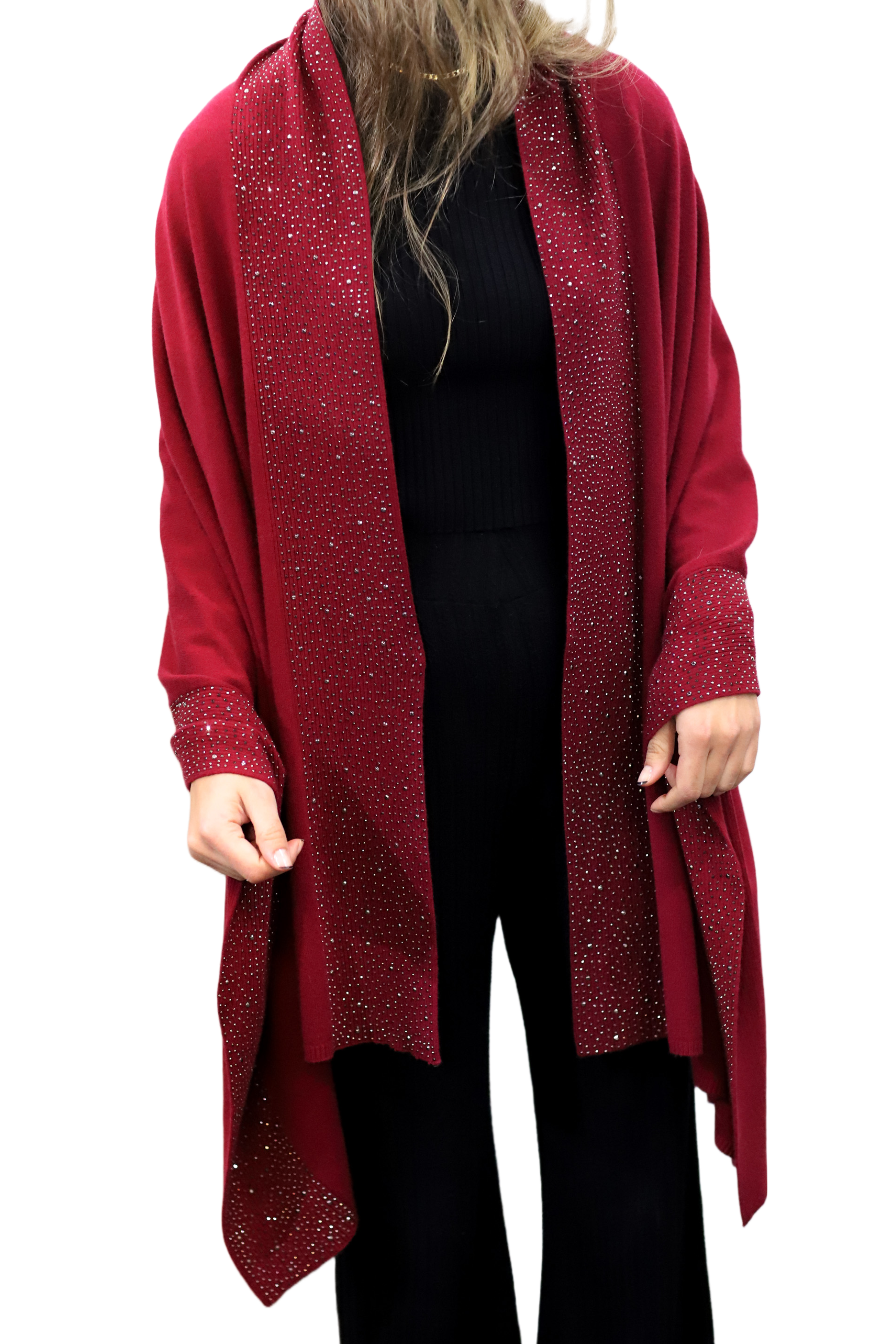 Scarf With Embellished Trim - Burgundy - Wrap - La Fiorentina BE05 scarf-burgundy