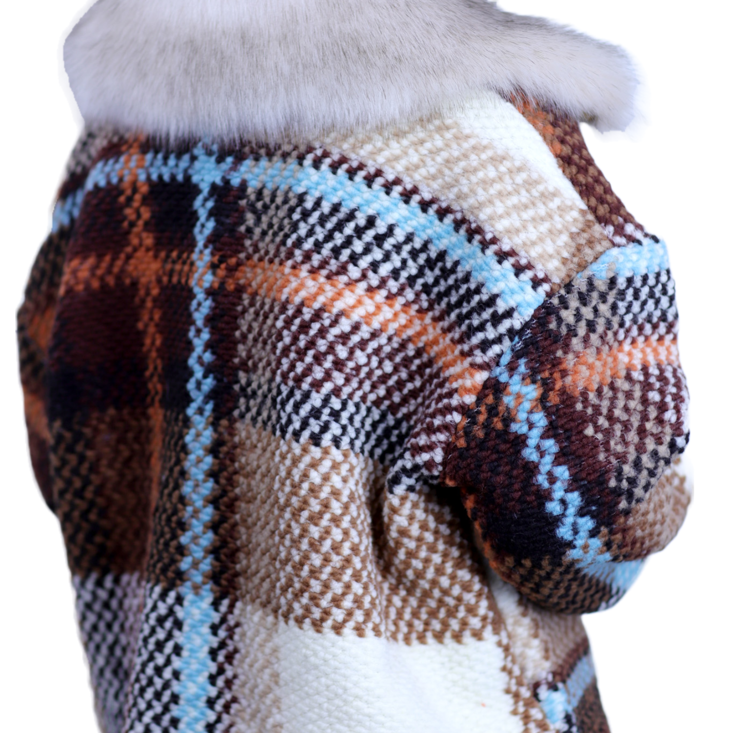 La Fiorentina Short Plaid Wool Jacket w/ Faux Fur Trim- Brown/Ivory - Faux Fur Jacket - La Fiorentina FL1831-BRWNIVRY-ML