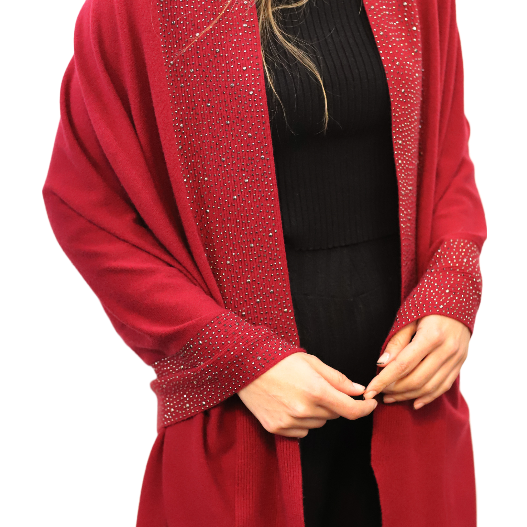 Scarf With Embellished Trim - Burgundy - Wrap - La Fiorentina BE05 scarf-burgundy